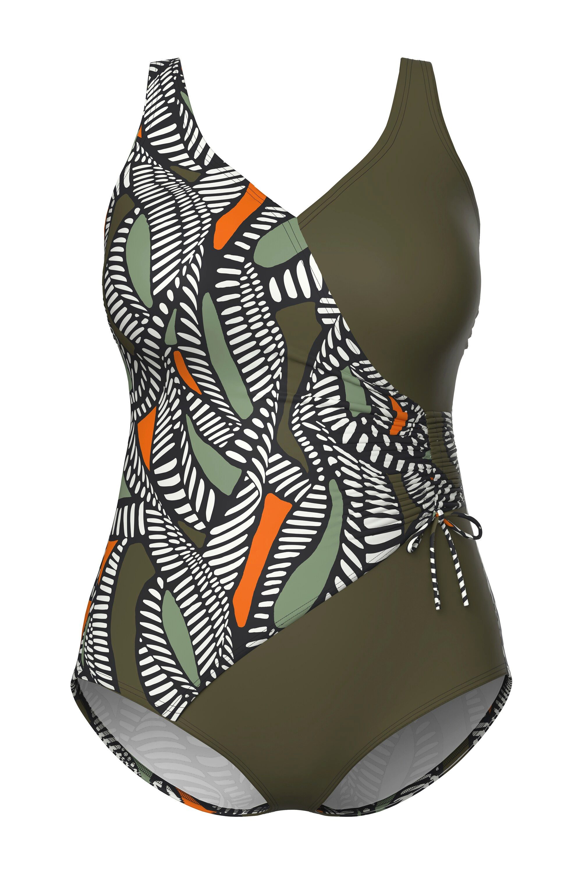Ulla Popken Badeanzug Badeanzug Wickeleffekt Softcups Zierbänder günstig online kaufen
