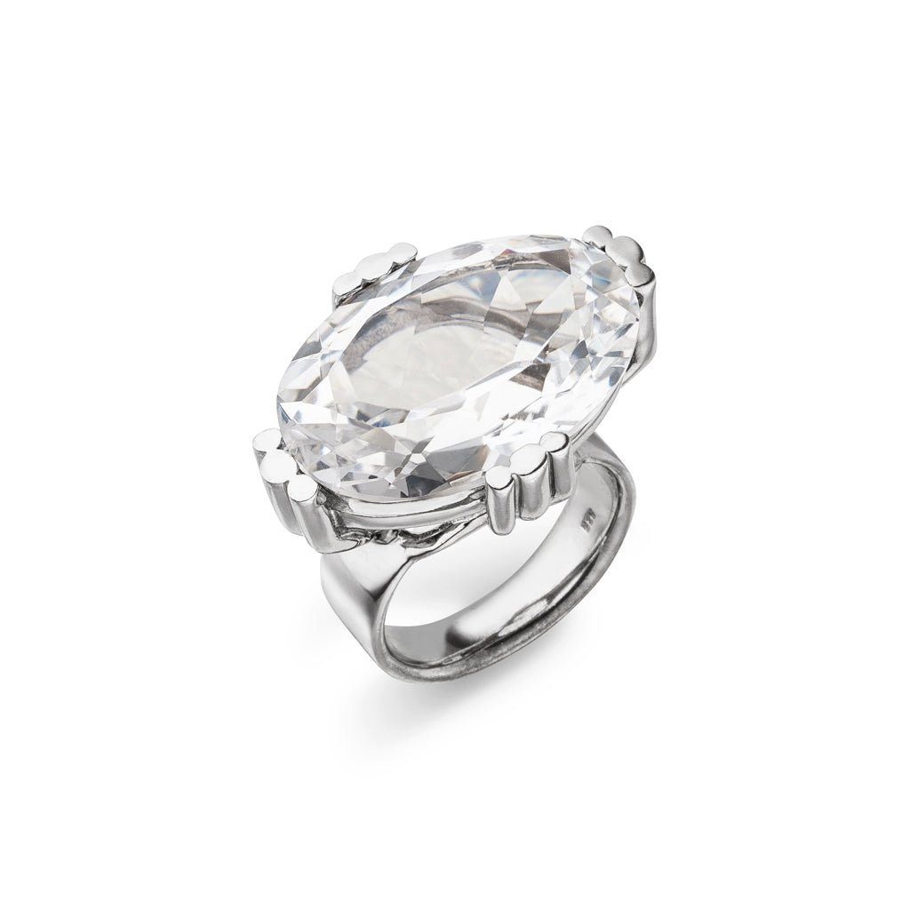 SKIELKA DESIGNSCHMUCK Silberring Bergkristall Ring aus "Prongs" Silber mm 925), 28x19 Deutschland Goldschmiedearbeit hochwertige (Sterling