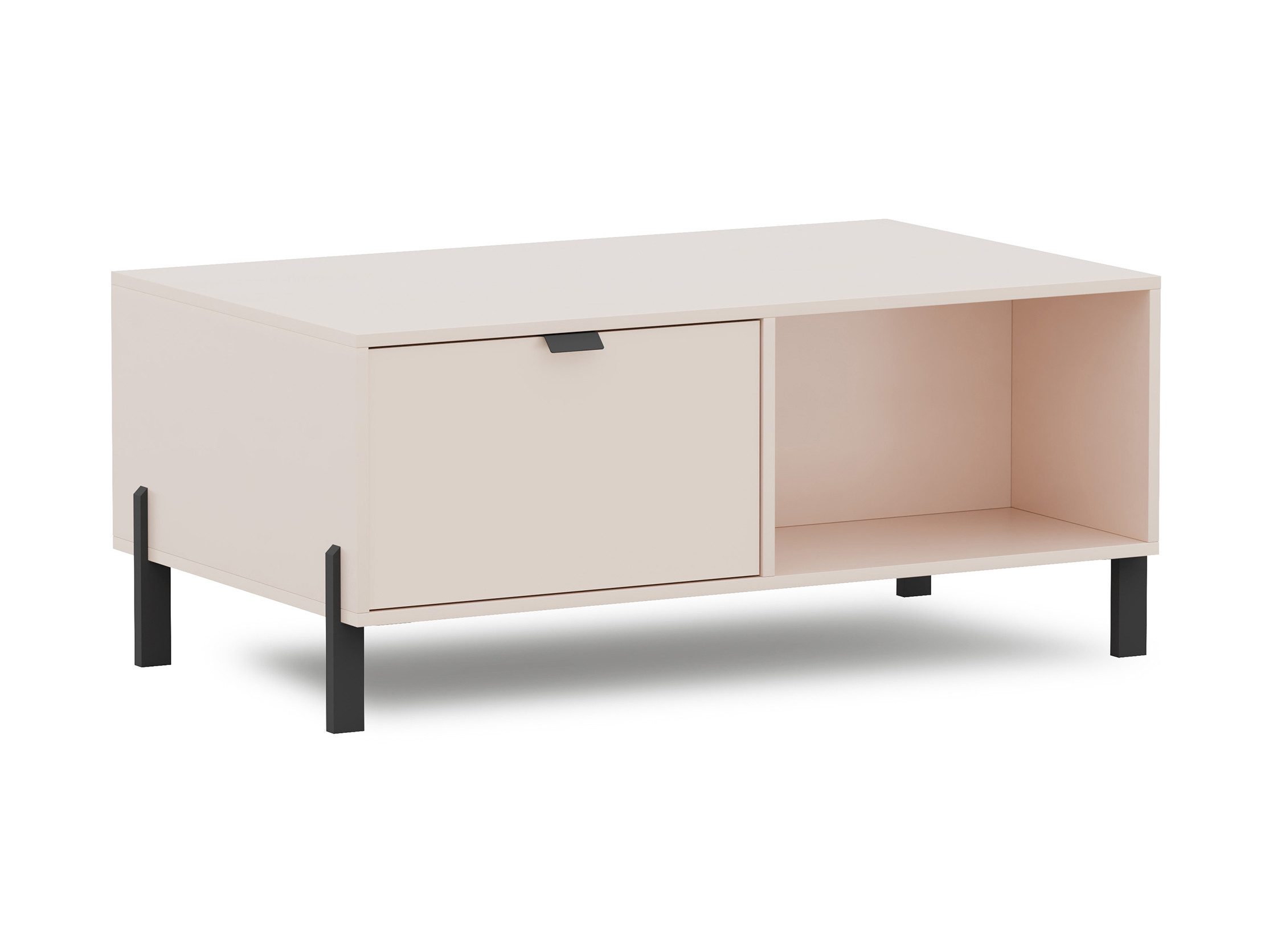 Beautysofa Couchtisch CORTINA Kaffeetisch mit 1 Schublade (Farbe Sandbeige, mit Metallgriffen und Füßen), Breite: 107 cm