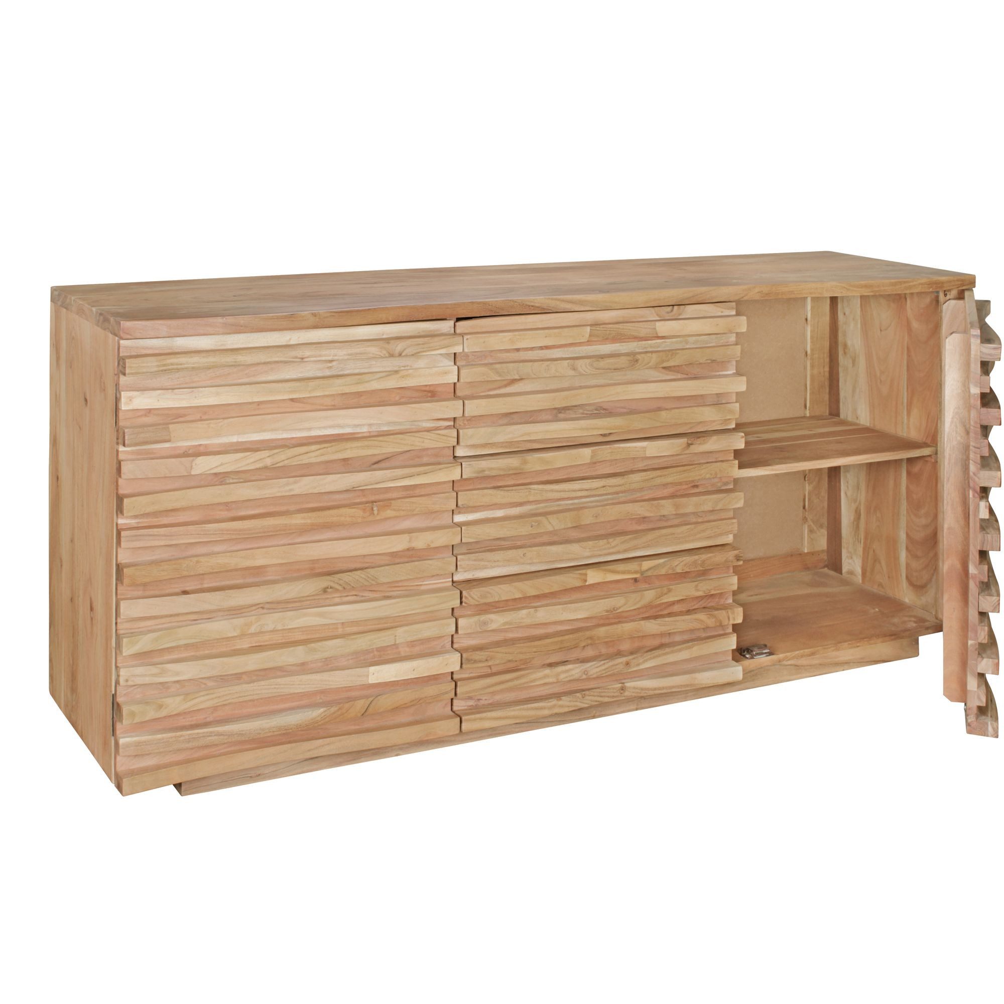 Wohnling Sideboard WL5.200 (160x75x43 cm Massivholz Akazie Baumkante Anrichte), Standschrank, Kommode mit Schubladen & Türen