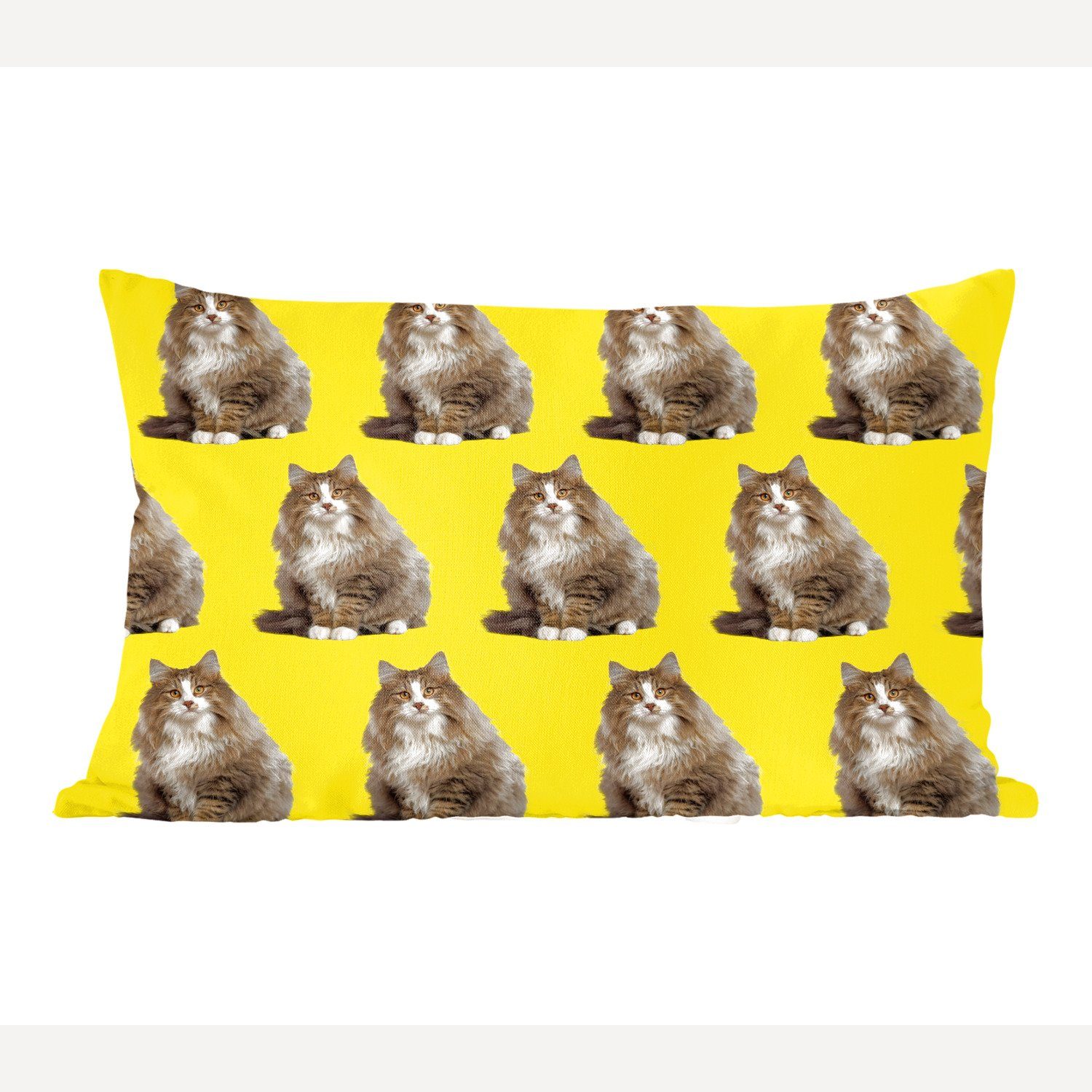 MuchoWow Dekokissen Katze Muster Gelb, mit Dekoration, - Dekokissen Zierkissen, Füllung, Schlafzimmer Wohzimmer 