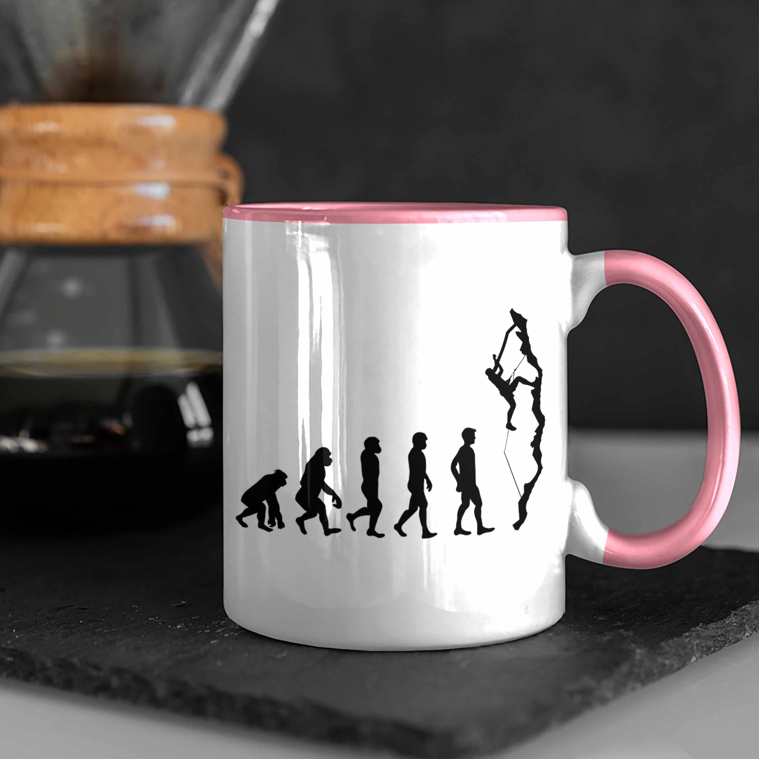 Kletterer Tasse Rosa Tasse Klettern Klettern Geschenk Grafik - Evolution Trendation für Outdoor Sport Trendation