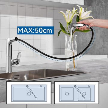 Auralum Küchenarmatur Ausziehbar Wasserhahn, 2 Strahlarten Spültischarmatur Einhebelmischer Luxus 2-Mode Ausziehbrause Jets