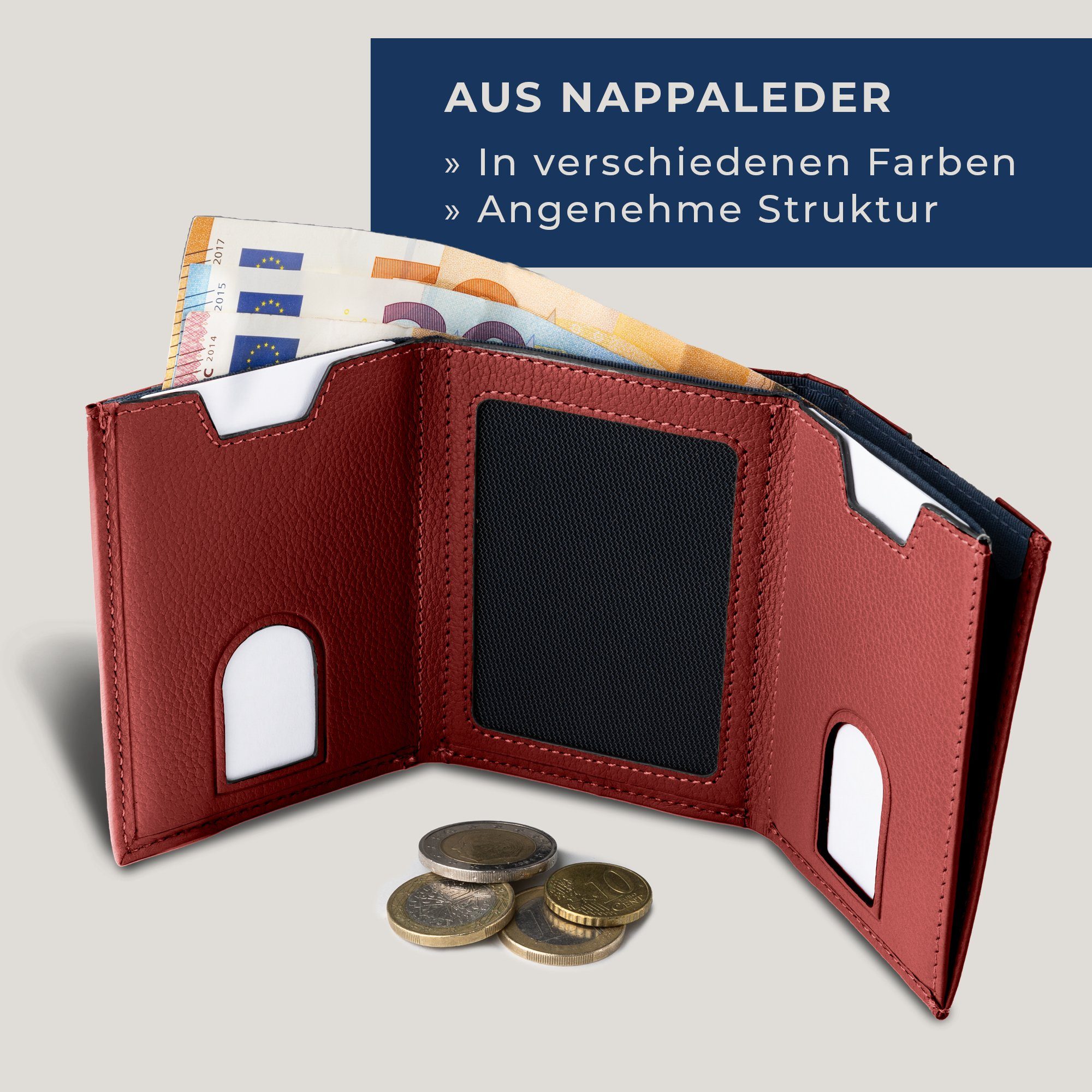 VON HEESEN Geldbörse Kartenfächer inkl. Wallet & Slim & Whizz RFID-Schutz Geldbeutel mit Wallet Rot Mini-Münzfach, Portemonnaie Geschenkbox 5