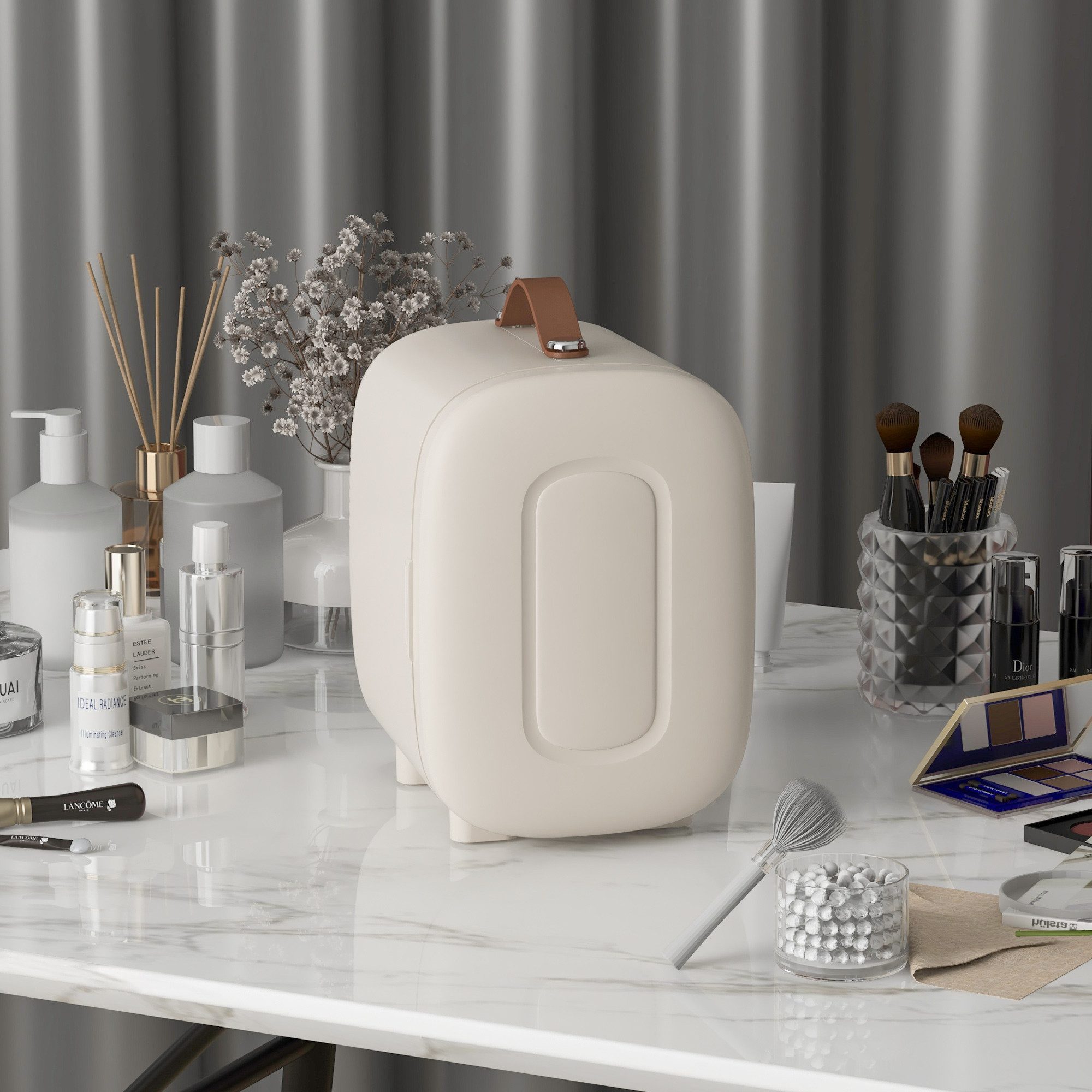 HOMCOM Kühlbox Mini Kühlschrank 4 Liter mit Kühl- und Heizfunktion Skincare, für Kosmetik, Getränke, Obst, Cremeweiß