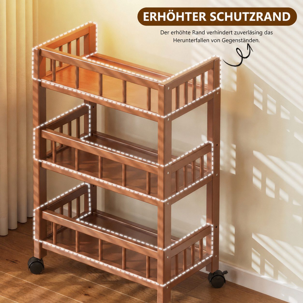 BlingBin Küchenwagen Servierwagen, Aufbewahrungswagen mit Rollen Rackwagen mit 3 Ablage, (1er Set, 1 St., L50 × l30 × H82 cm), Küchenregal Organizerwagen, mobiler Allzweckwagen Beistellwagen