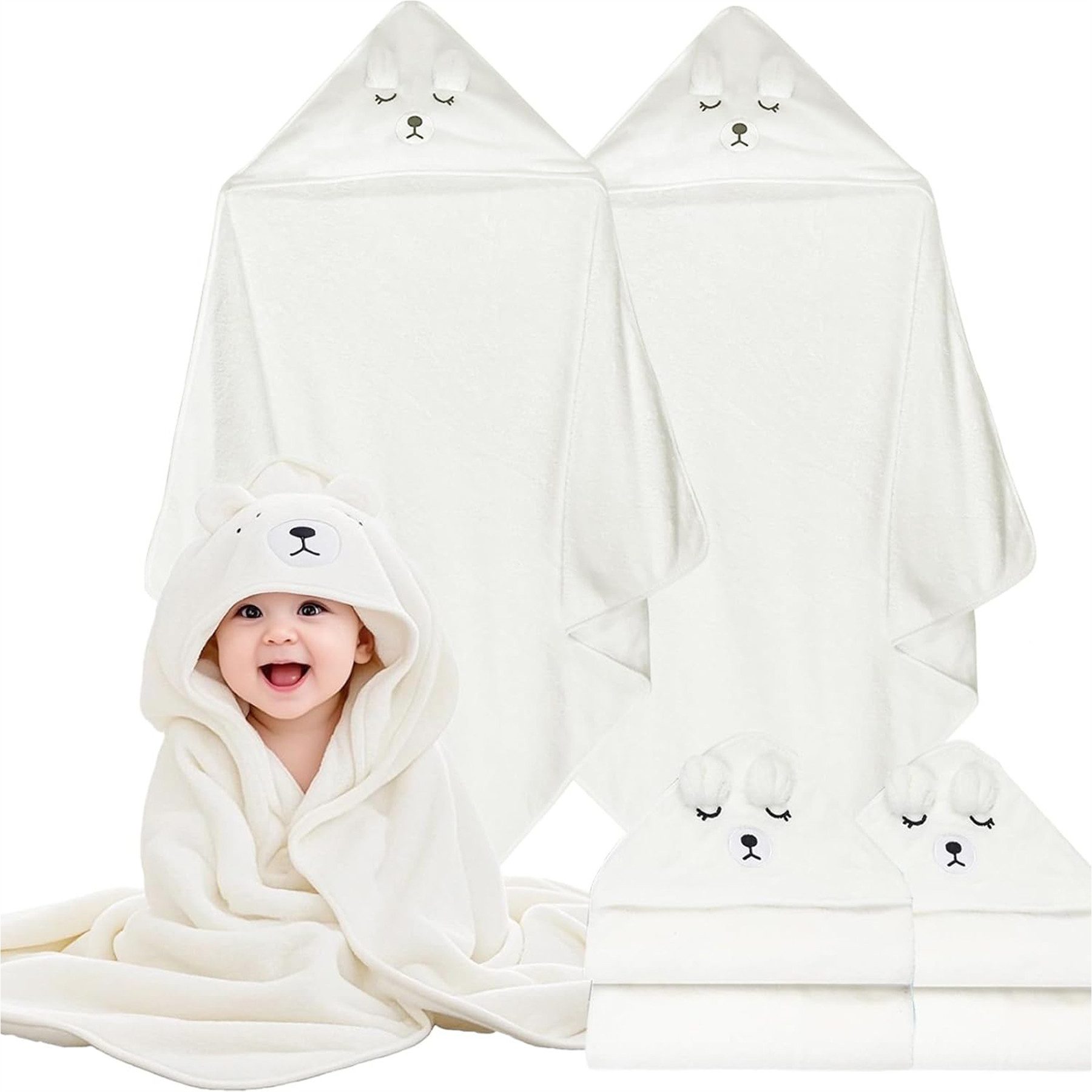 Mutig Kapuzenhandtuch 2 Stück Kapuzenhandtuch für Babys, 80x80 cm, (Babybadetuch aus Korallenvlies, für Kinder von 0, 1, 2, 3, 4, 5 Jahren), Handtücher für Babys und Neugeborene, weich & saugfähig