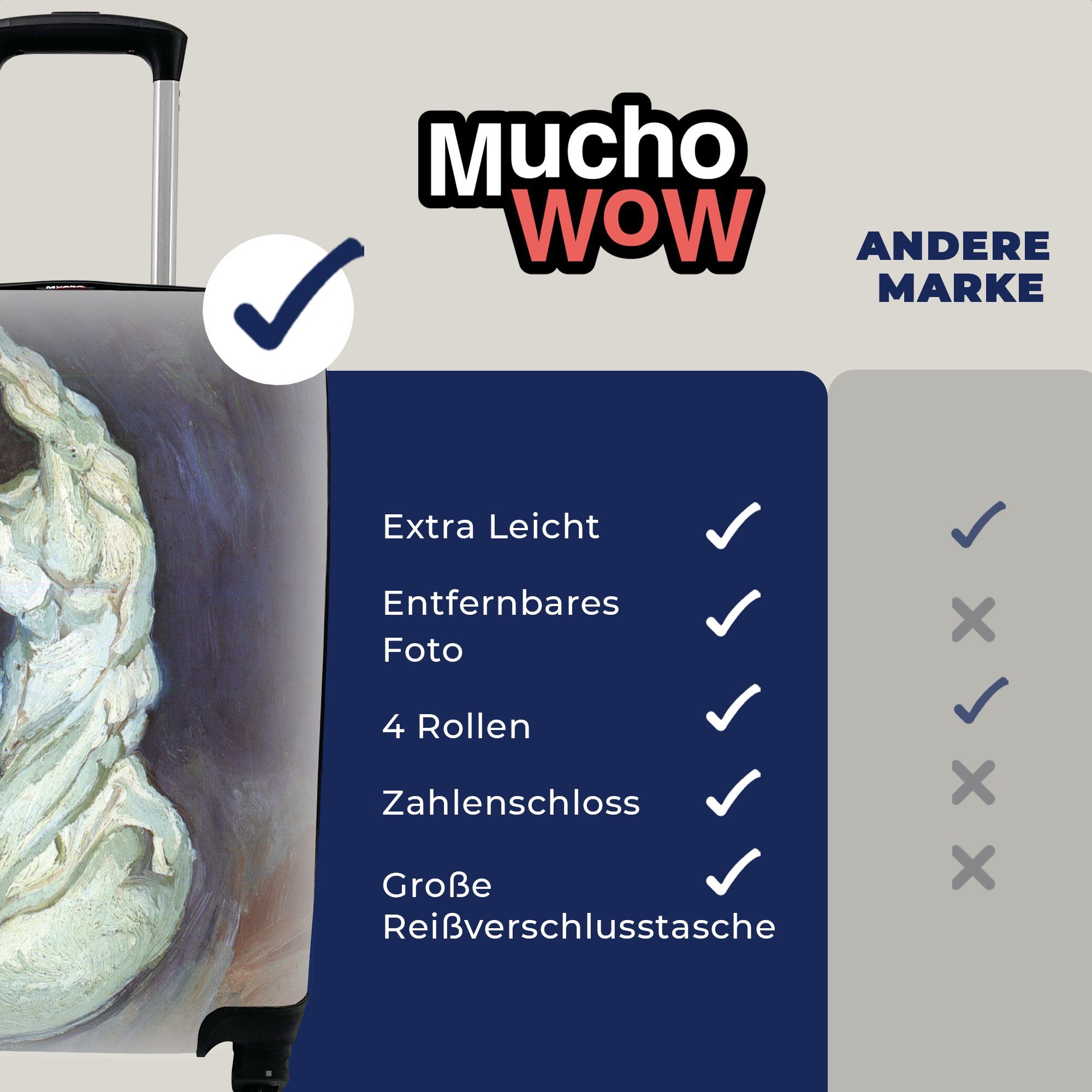 4 Handgepäckkoffer Mannes van für Gogh, Reisetasche Reisekoffer - Gipsskulptur Ferien, rollen, MuchoWow Trolley, Rollen, Vincent Handgepäck eines mit knienden