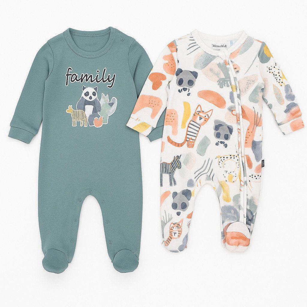 Strampler 2 x Baby Jungen Strampler mit Fuß, Strampelanzug, 100 % Baumwolle