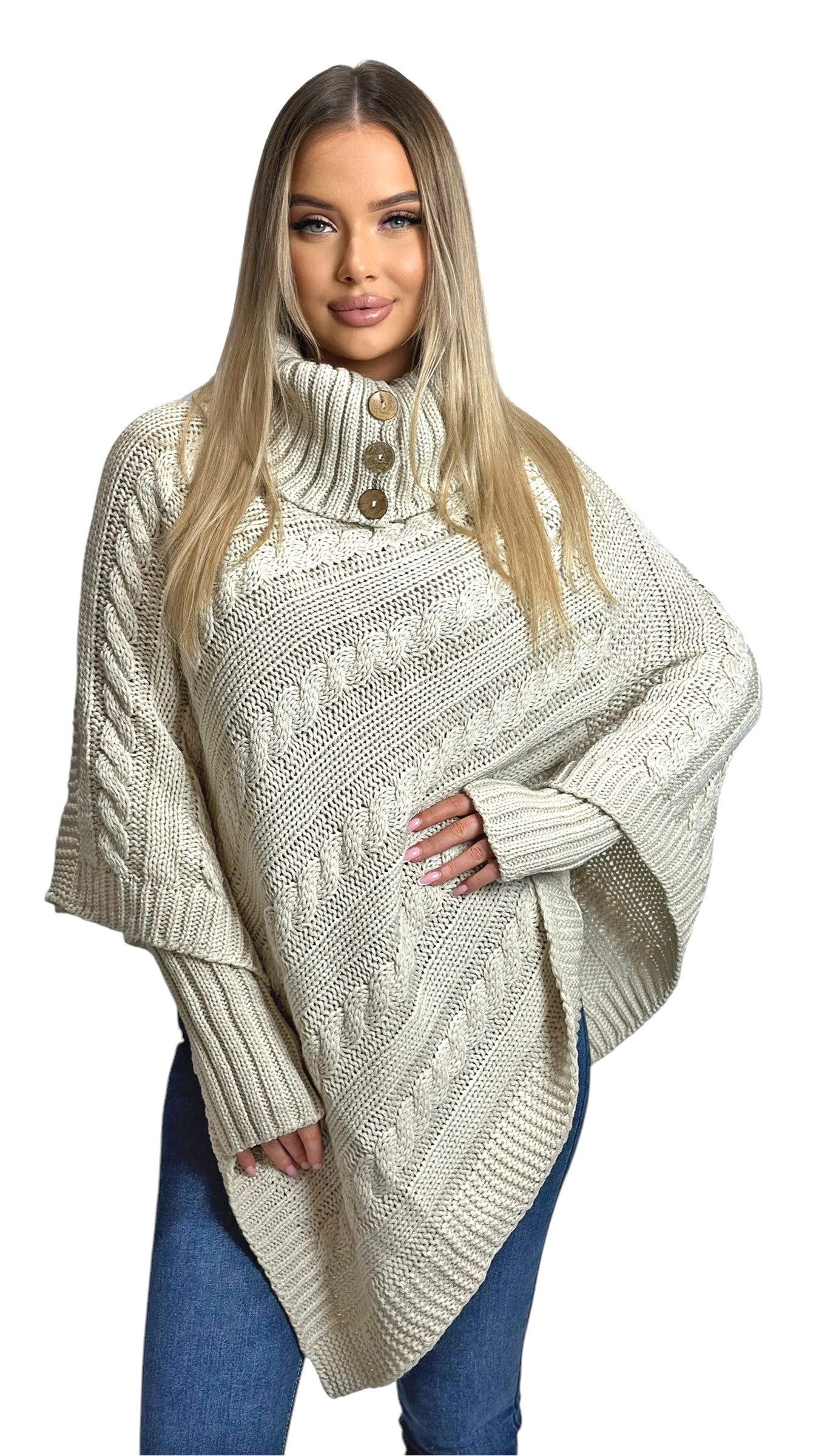 Mississhop Strickponcho Poncho Strick Sweatshirt Pullover günstig online kaufen