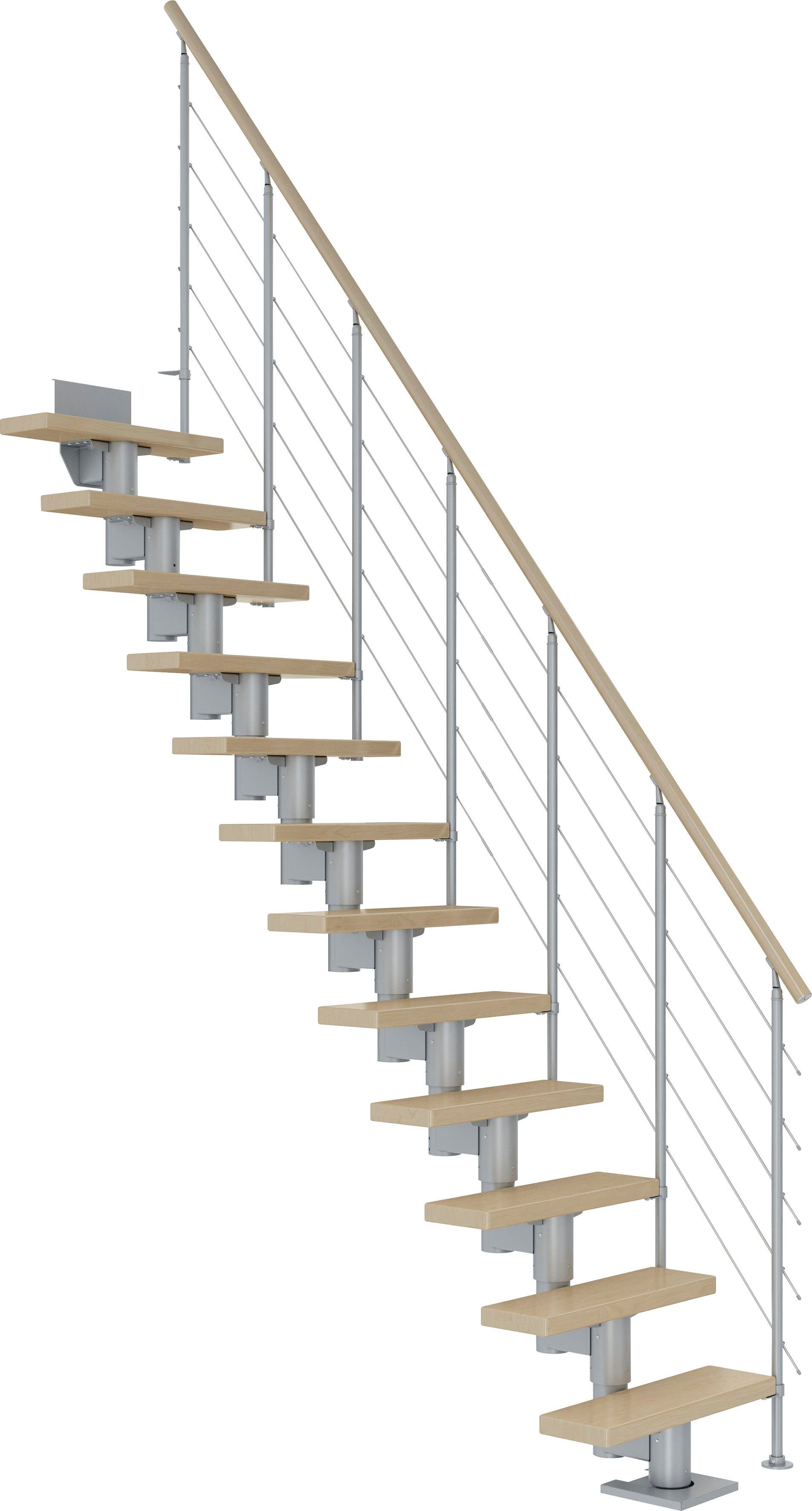 Stufen für cm, bis Geschosshöhen 315 Dolle offen, Mittelholmtreppe Dublin, Ahorn/Metall
