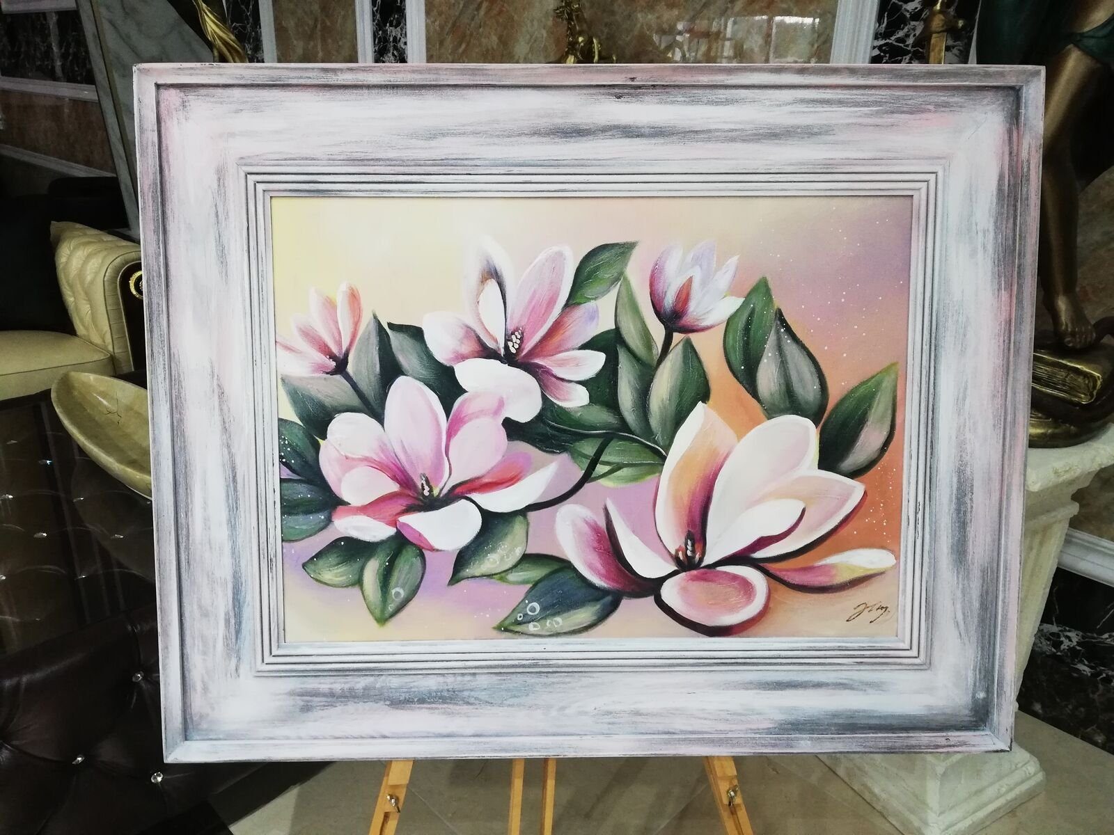 Rahmen Pflanzen St) (1 lieferbar Gemälde 96x76, JVmoebel Mit Sofort Blumen Ölbild Ölbild