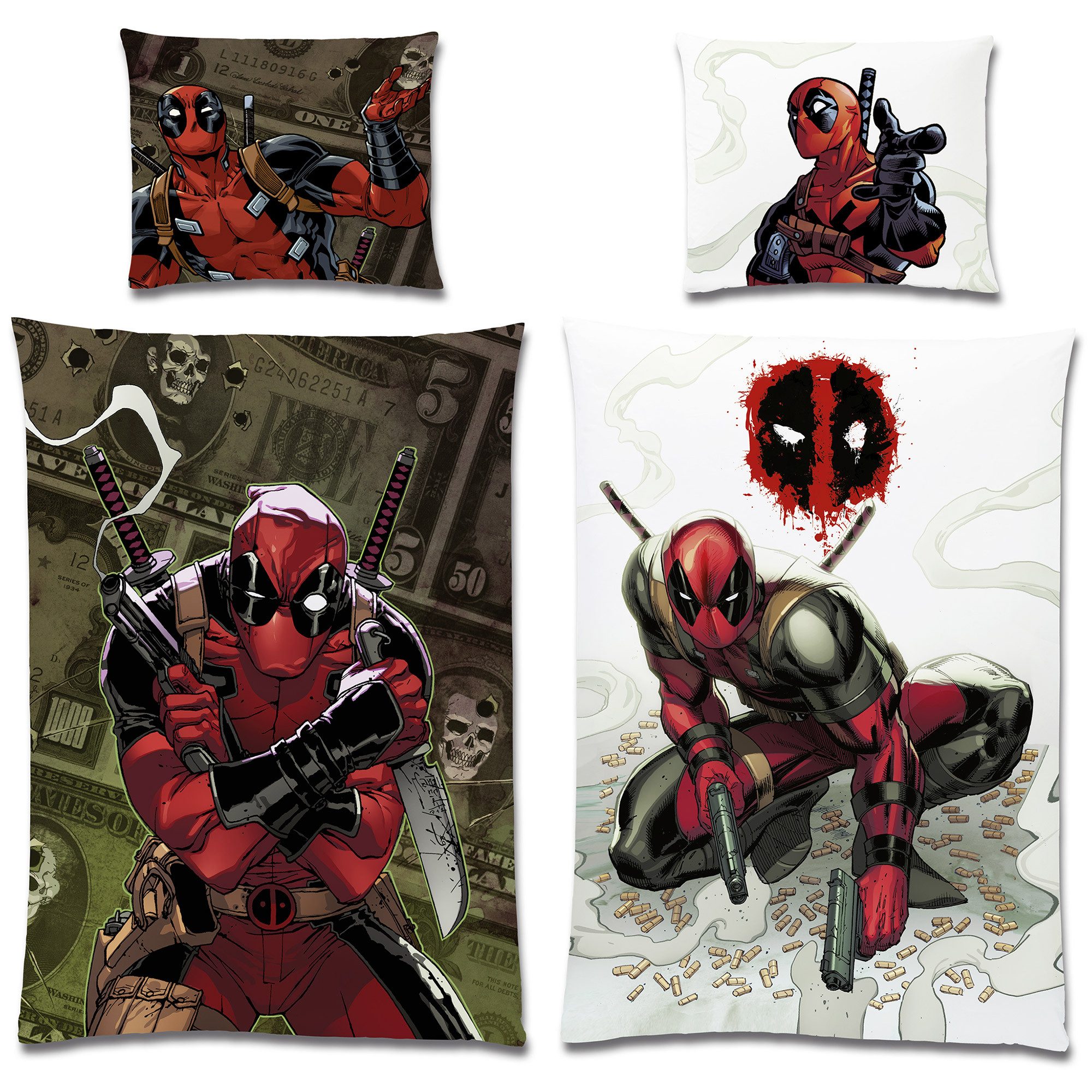 BERONAGE Wendebettwäsche Marvel Deadpool Bettwäsche Linon / Renforcé, 100% Baumwolle, 2 teilig, 135x200 + 80x80 cm – Bild 4 von 5