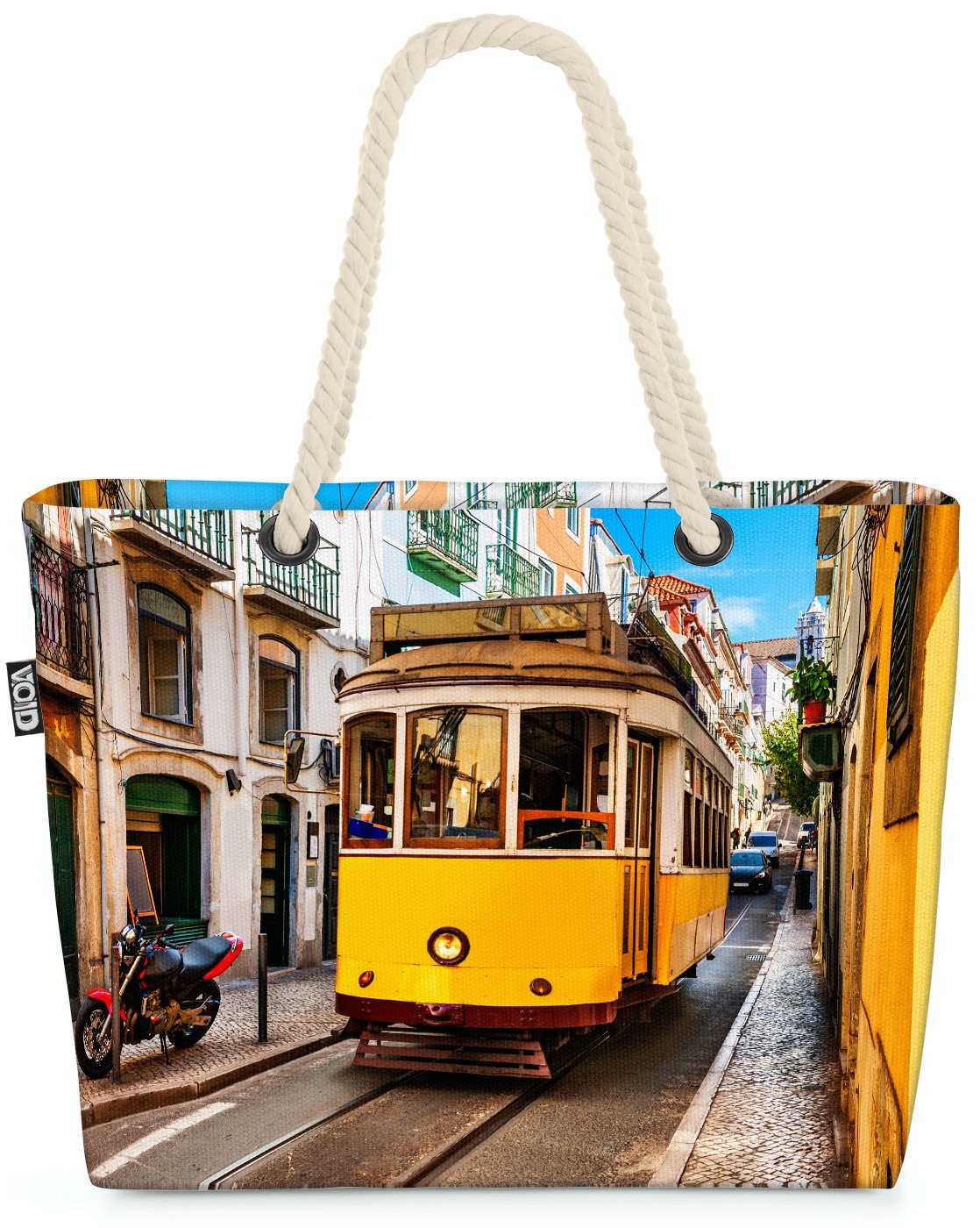 VOID Strandtasche (1-tlg), Lisabon Tram Beach Bag Urlaub Portugal Lisbon Tram Plan Verkehrsmittel Zug | Strandtaschen