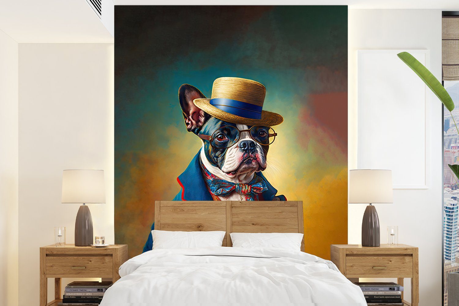 MuchoWow Fototapete Hund - Kleidung - Accessoires - Farbe - Porträt, Matt, bedruckt, (4 St), Montagefertig Vinyl Tapete für Wohnzimmer, Wandtapete