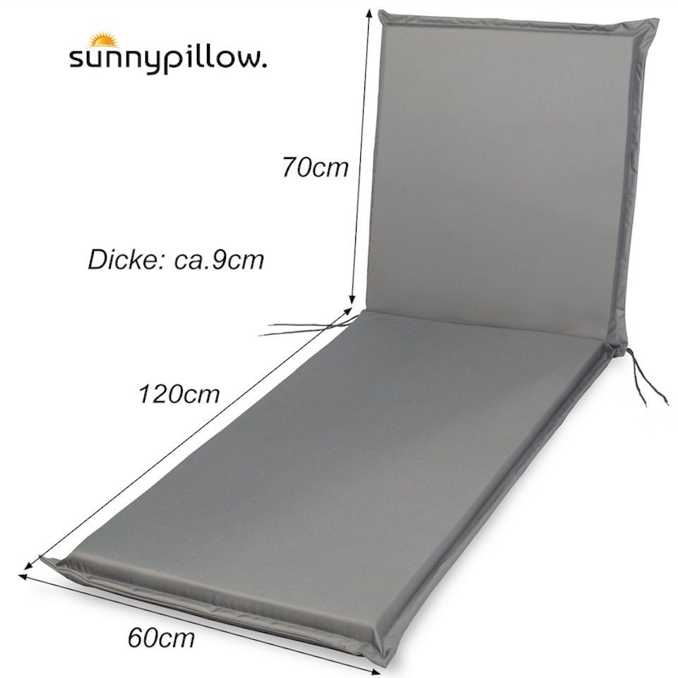 sunnypillow Liegenauflage 190 x 60 cm, 2 Stück Grau