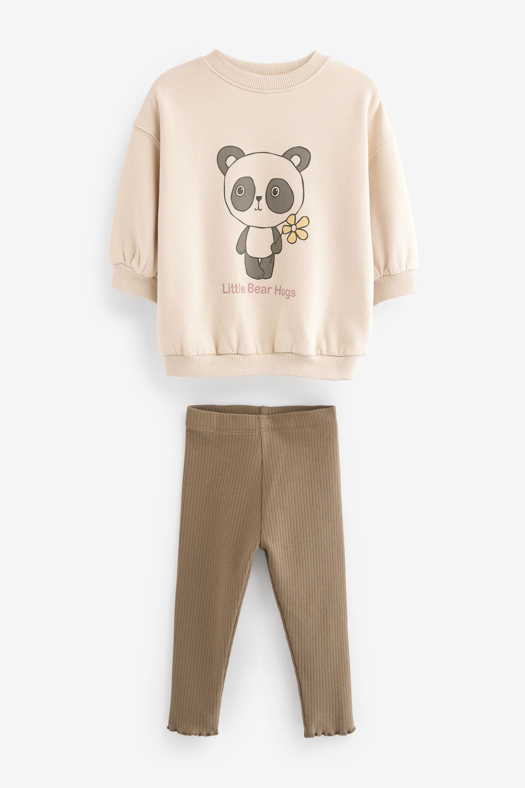 Next Shirt & Leggings Bedrucktes Sweatshirt und Leggings im Set (2-tlg) Cream Panda