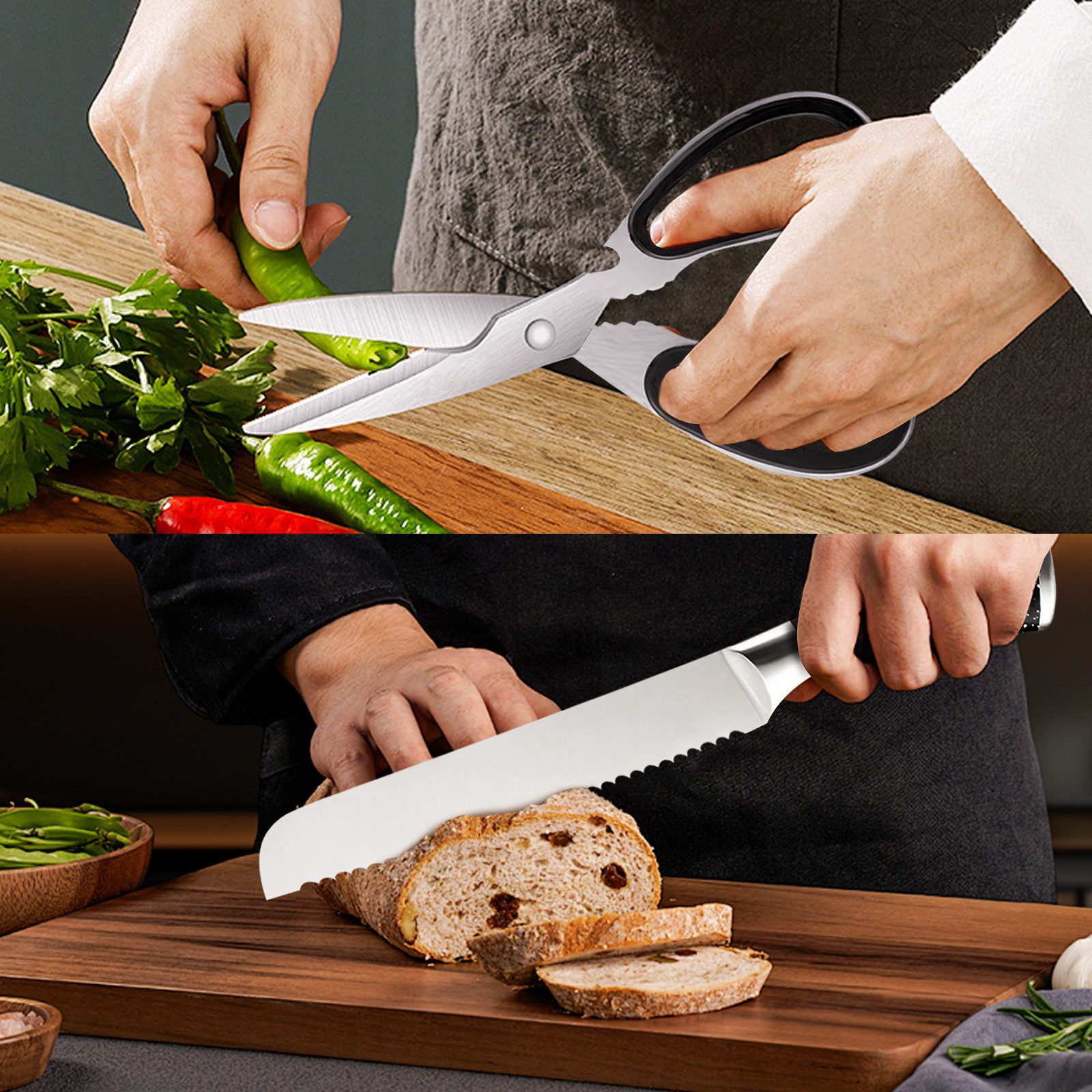 Fine Life Pro Messer-Set High Carbon Edelstahl Profi Kochmesser (Set, 7-tlg), Küchenmesserset mit Messerblock