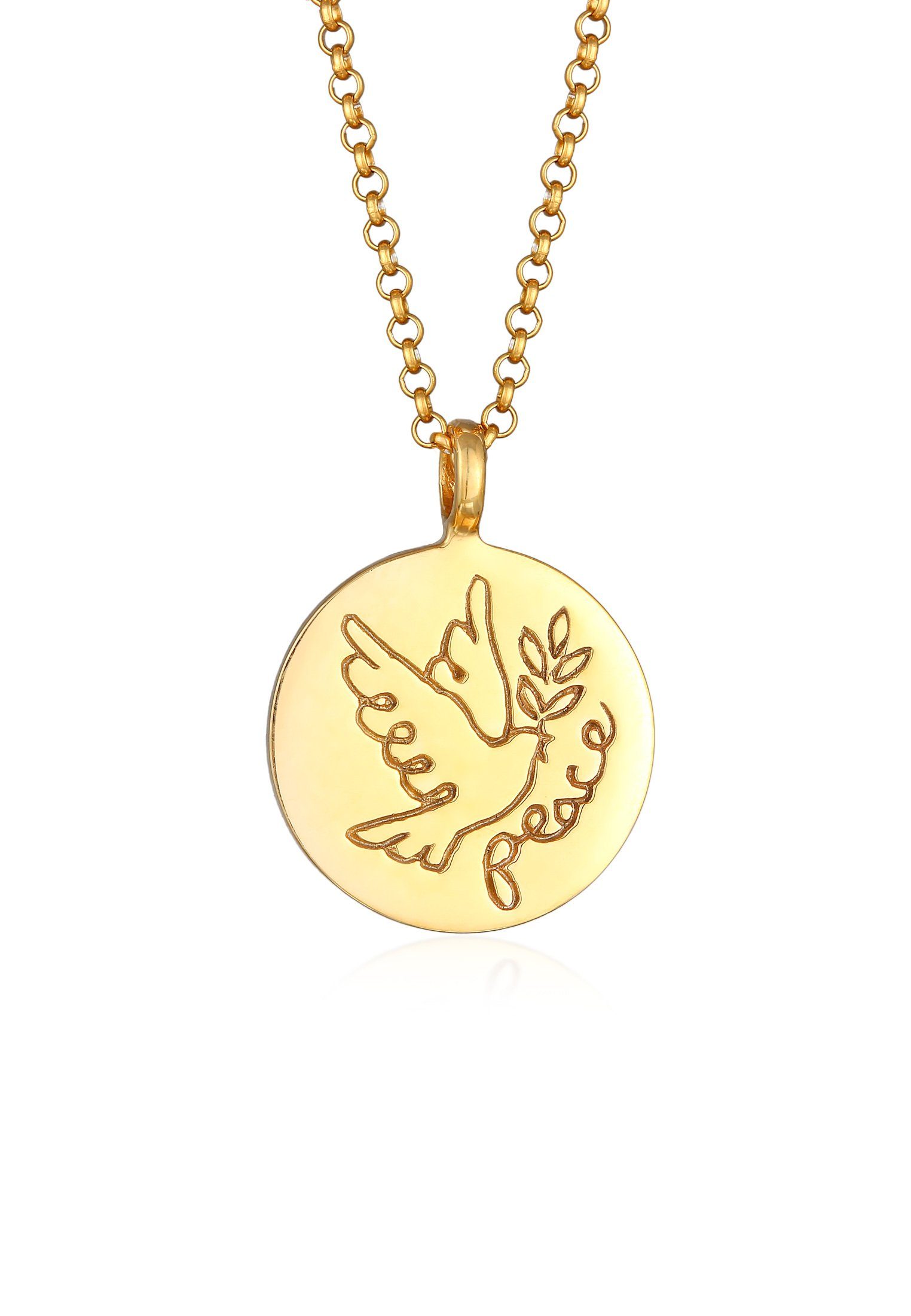 Elli Kette mit Anhänger Taube Frieden Peace Plättchen 925 Silber, Vogel Gold | Ketten mit Anhänger