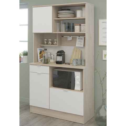 Parisot Küchenbuffet SoCool (Buffet in Eiche Dekor und weiß, Single-Küche mit 9 Fächern) Breite 100 cm