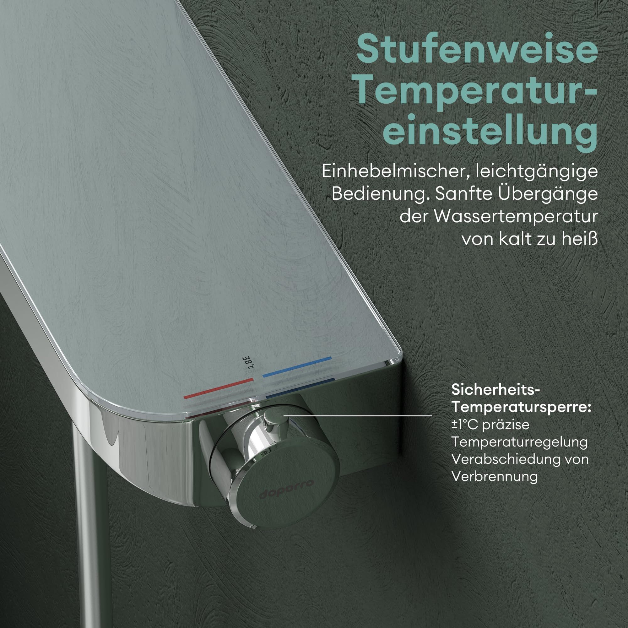 Mai & Mai Wannenarmatur Badewannenarmatur mit Handbrause Thermostat 4 Strahlarten Duschsystem8