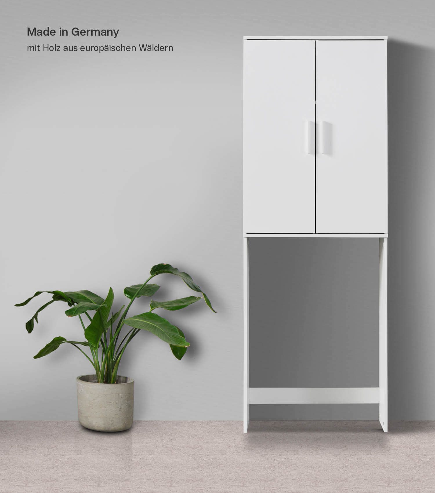 mokebo Waschmaschinenumbauschrank Der Saubermann (mit Türen) Waschmaschinenschrank oder Überbau für Waschmaschinen in Weiß