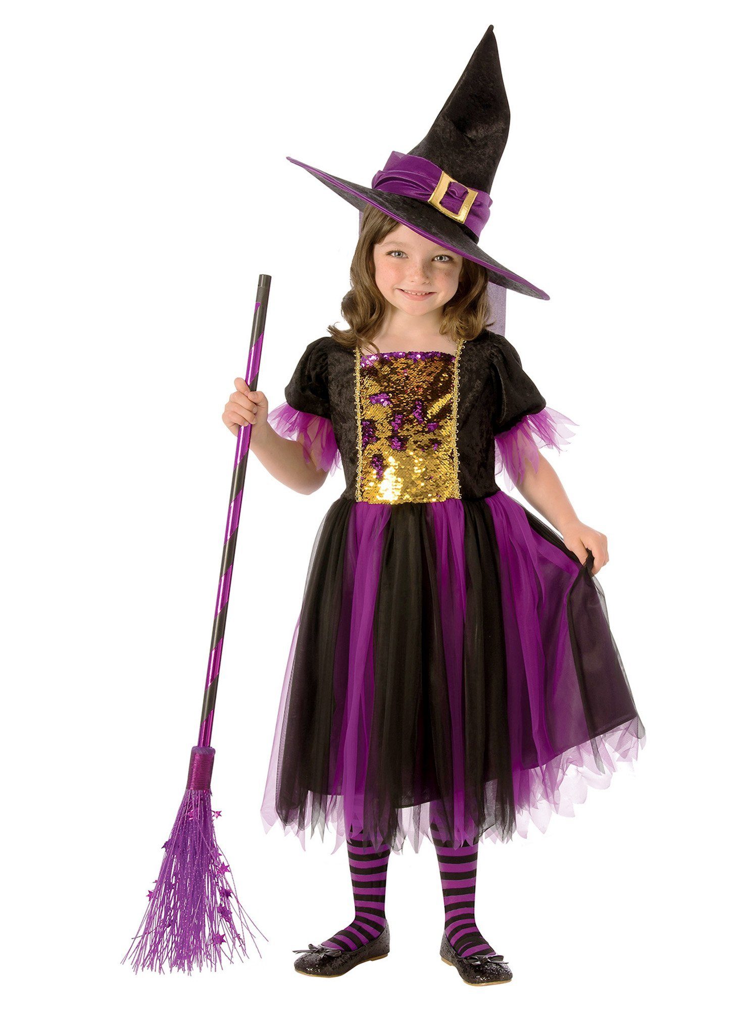 Metamorph Hexen-Kostüm Hexenkostüm für Mädchen - Halloween Kostüm Kinder, Schönes Hexenkleid mit farbwechselnder Vorderseite