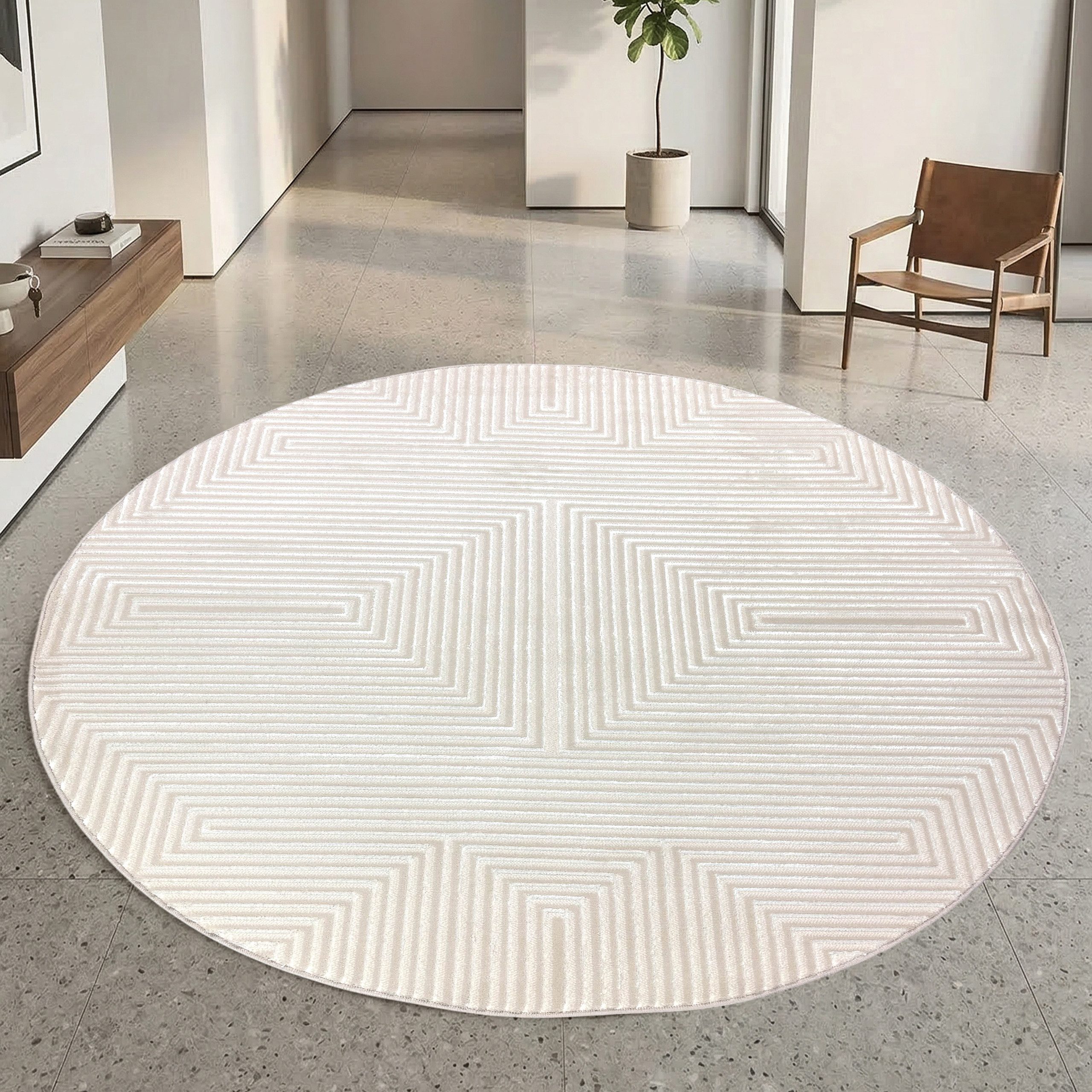 TeppichHome24 Designteppich Dekorative Motivstruktur, rund, Höhe: 8 mm, pflegeleicht, strapazierfähig, für Fußbodenheizung geeignet