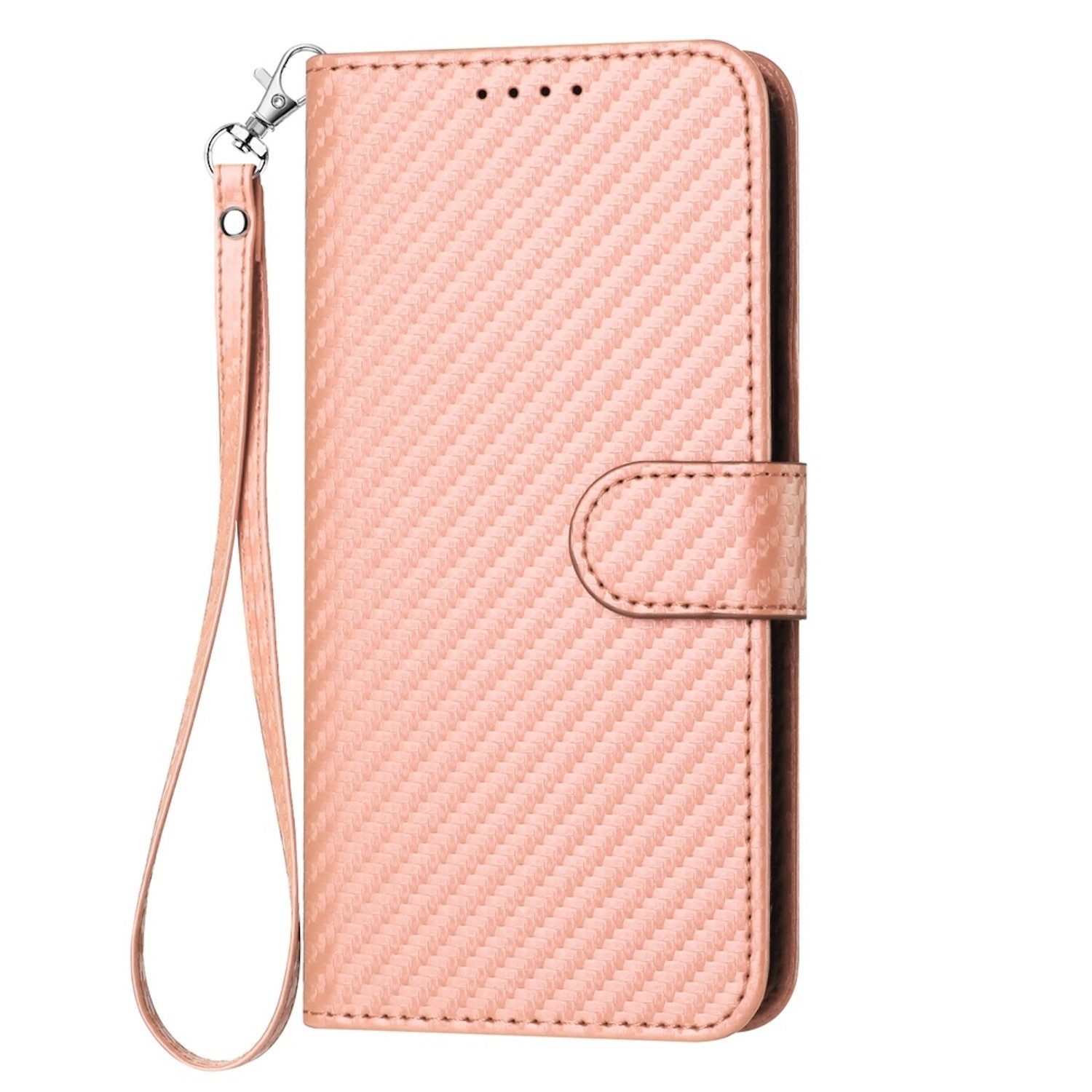 Wigento Handyhülle Für Xiaomi Redmi Note 14 Pro Plus Carbon Fiber Kunstleder Hülle Rosa, Carbon-Optik Hülle mit Kartenfach und Standfunktion