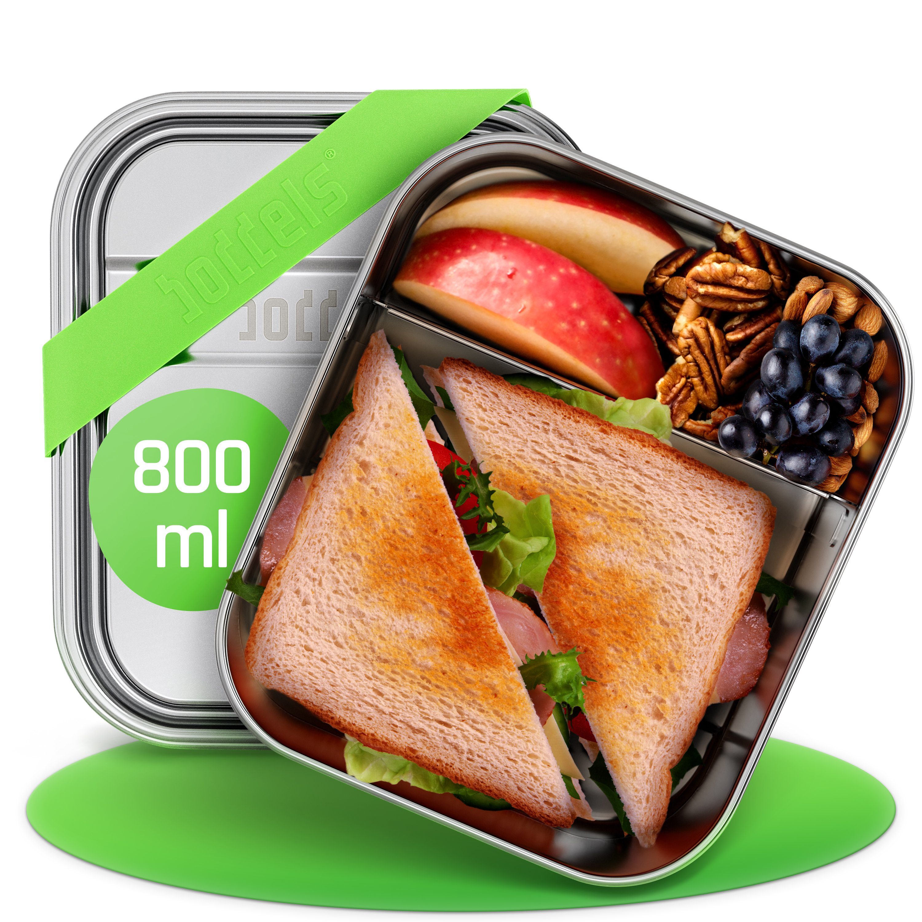 boddels Lunchbox SMACHT 800ml Brotdose für Kinder, Edelstahl Apfelgrün | Lunchboxen