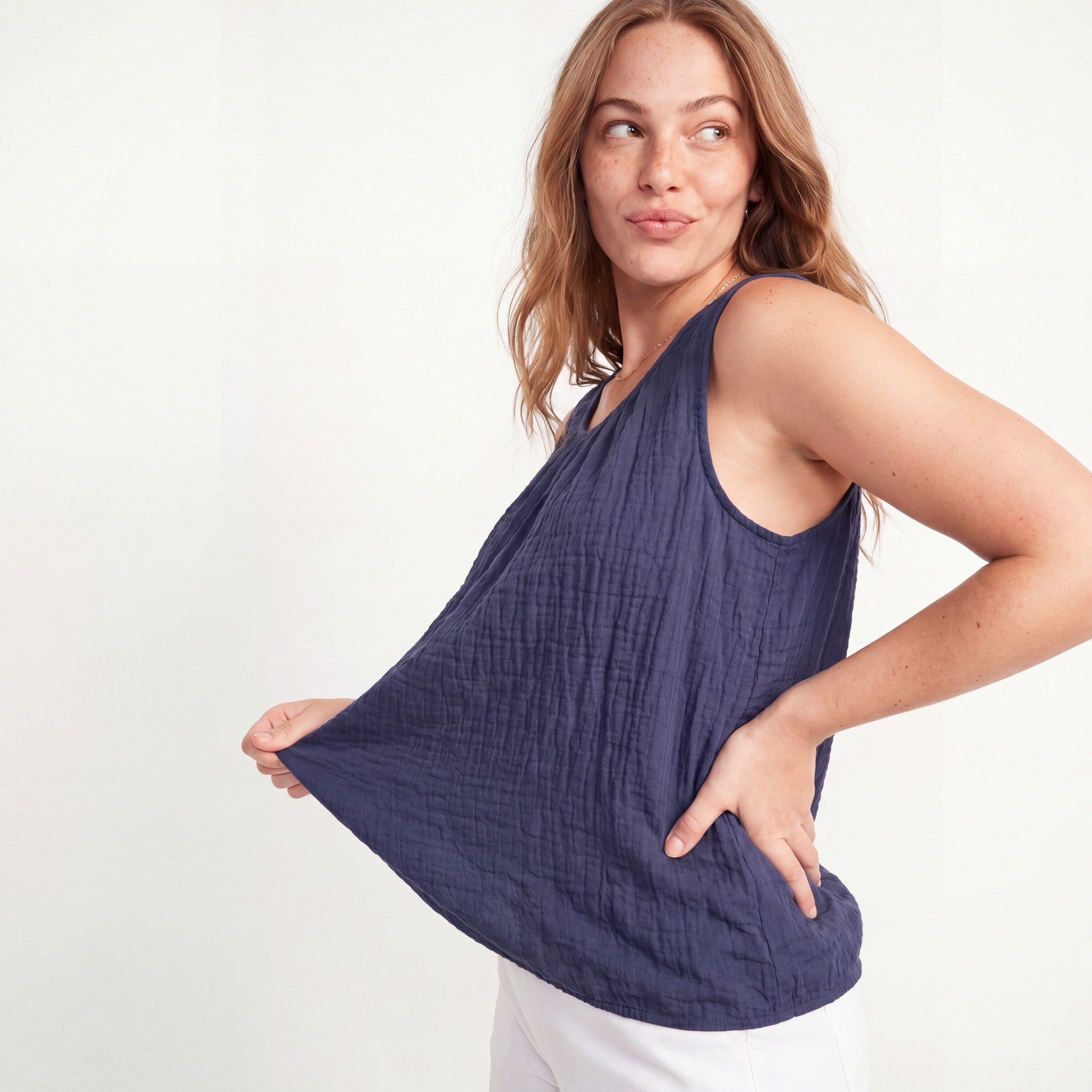 OriginalYou Trägertop Sommertop Damen Stretch Top Freizeit Oberteil Crinkle Look in Unifarben, Crinkle Look, One Size 38-42 – Bild 4 von 5