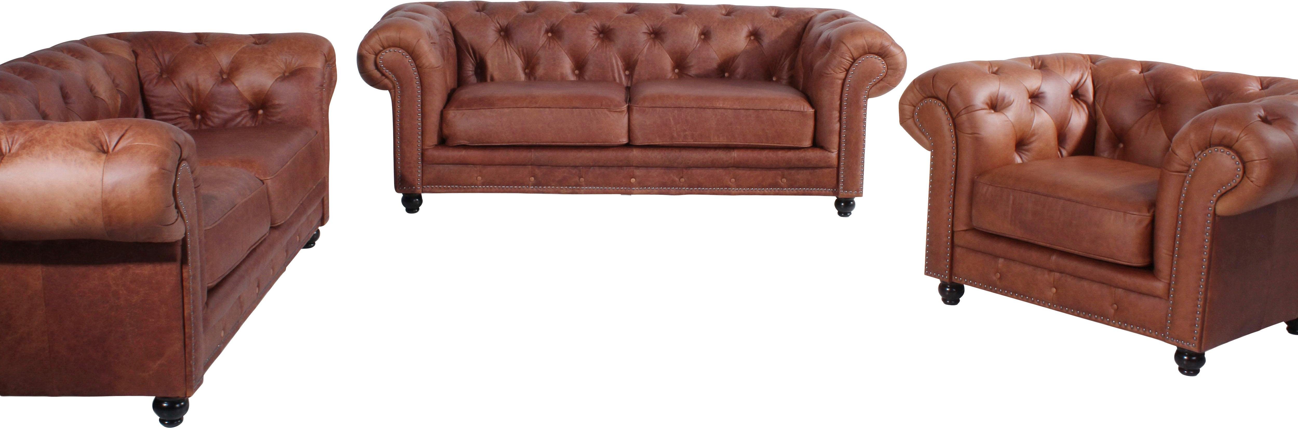 Max Winzer® Polstergarnitur Old England, (Spar-Set, 3-tlg), Chesterfield Ledergarnitur mit Knopfheftung & Ziernägeln. Reduzierter Preis € 6.849,99. Unverbindliche Preisempfehlung € 12.771,00