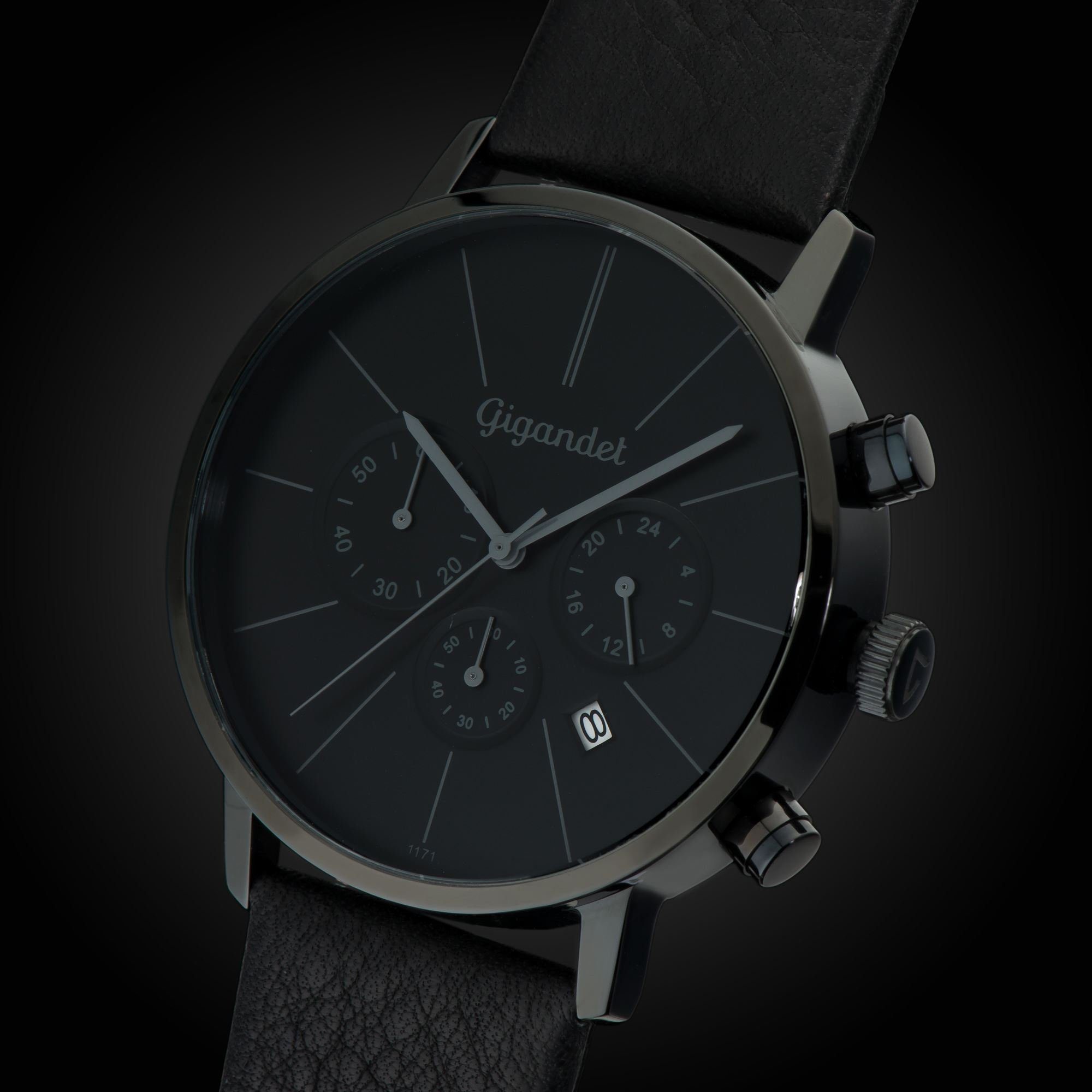 Gigandet Chronograph MINIMALISM Armbanduhr Uhr Damenuhr Herrenuhr Unisex weiß schwarz G32-004, Lederarmband, Edelstahlgehäuse, 3ATM wasserdicht, Modell G32-004