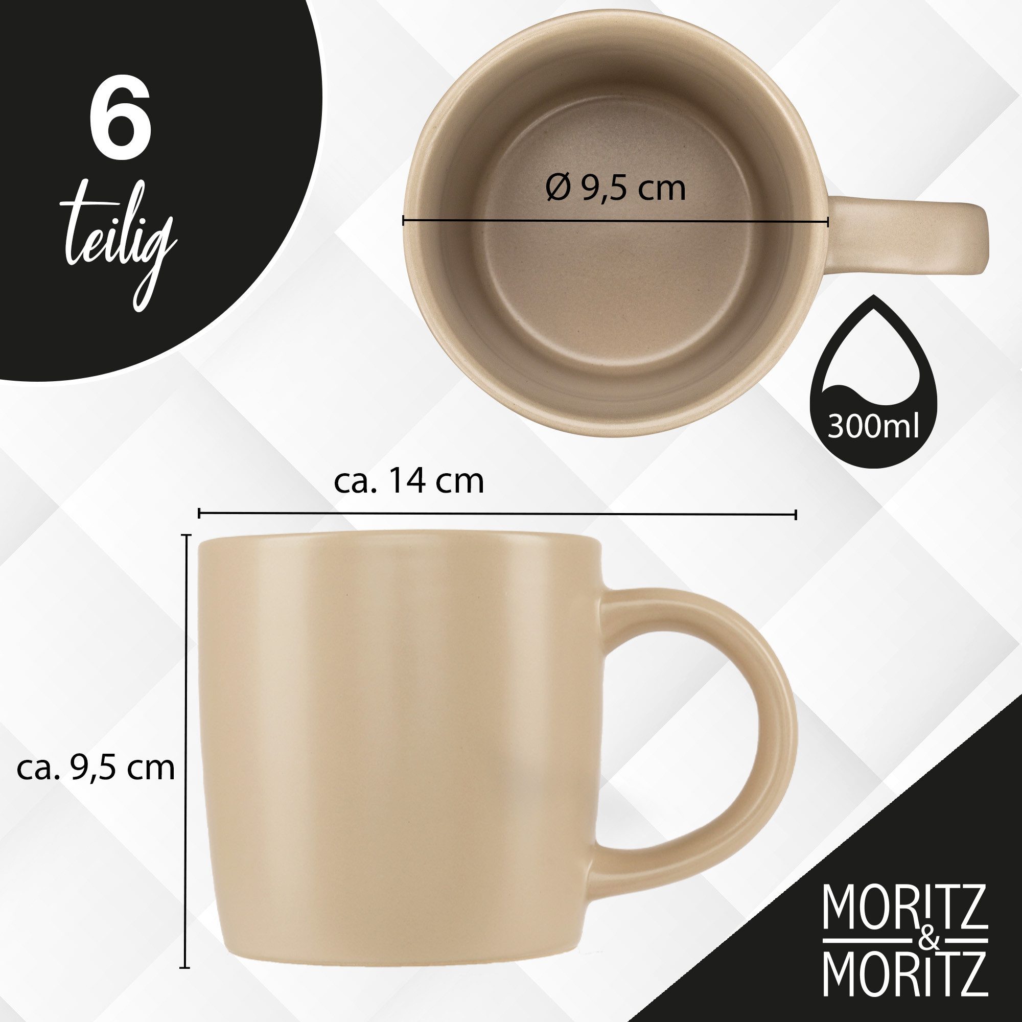 Moritz & Moritz Tasse NORDIC 6x Tassen Taupe, 6-tlg., Steinzeug, für 6 Personen - spülmaschinen- und mikrowellengeeignet