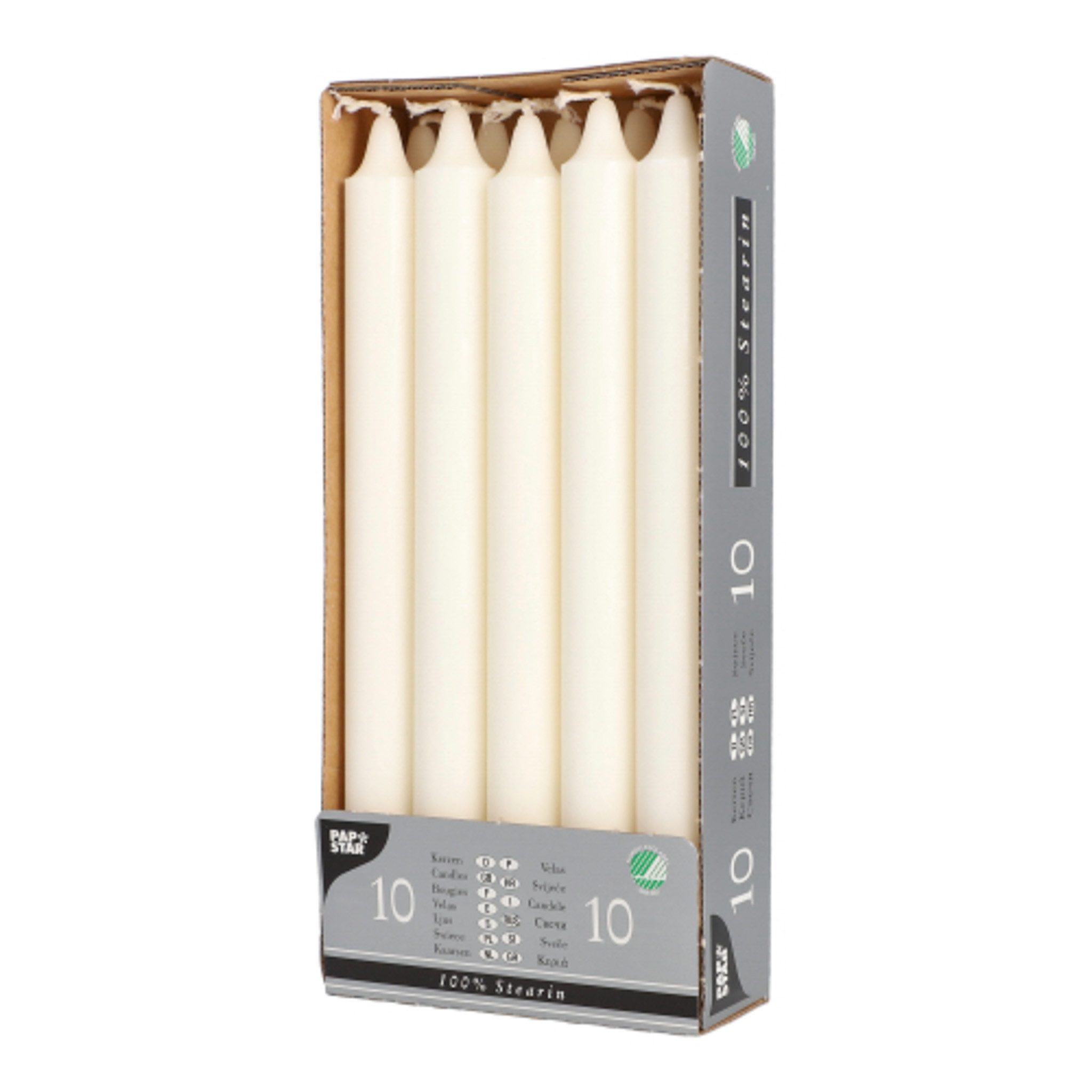 PAPSTAR Spitzkerze, Tafelkerzen Stearin 2,2x24cm 10 Stück Weiß