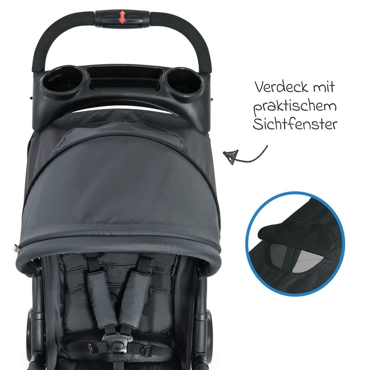 Hauck Kinder-Buggy Citi Neo II - Caviar Stone, Dreirad Sportwagen einhändig faltbar nur 7,5 kg mit Liegeposition – Bild 5 von 5