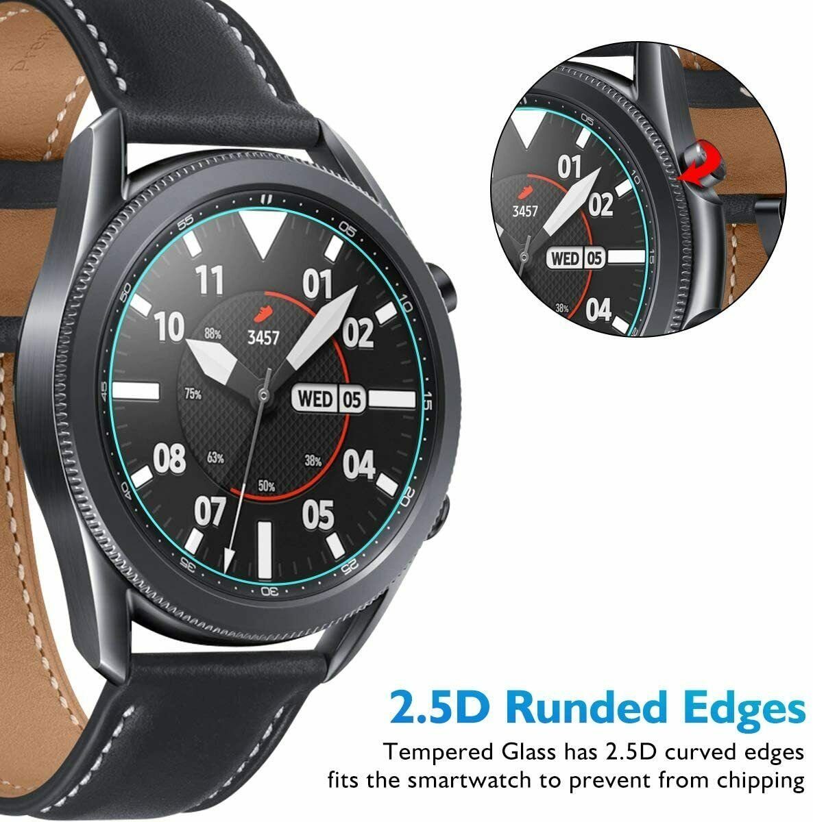MSM Schutzfolie 3X Hartglas Glasfolie für Samsung Galaxy Watch 3 45 mm Panzerfolie Display Schutzglas 9H