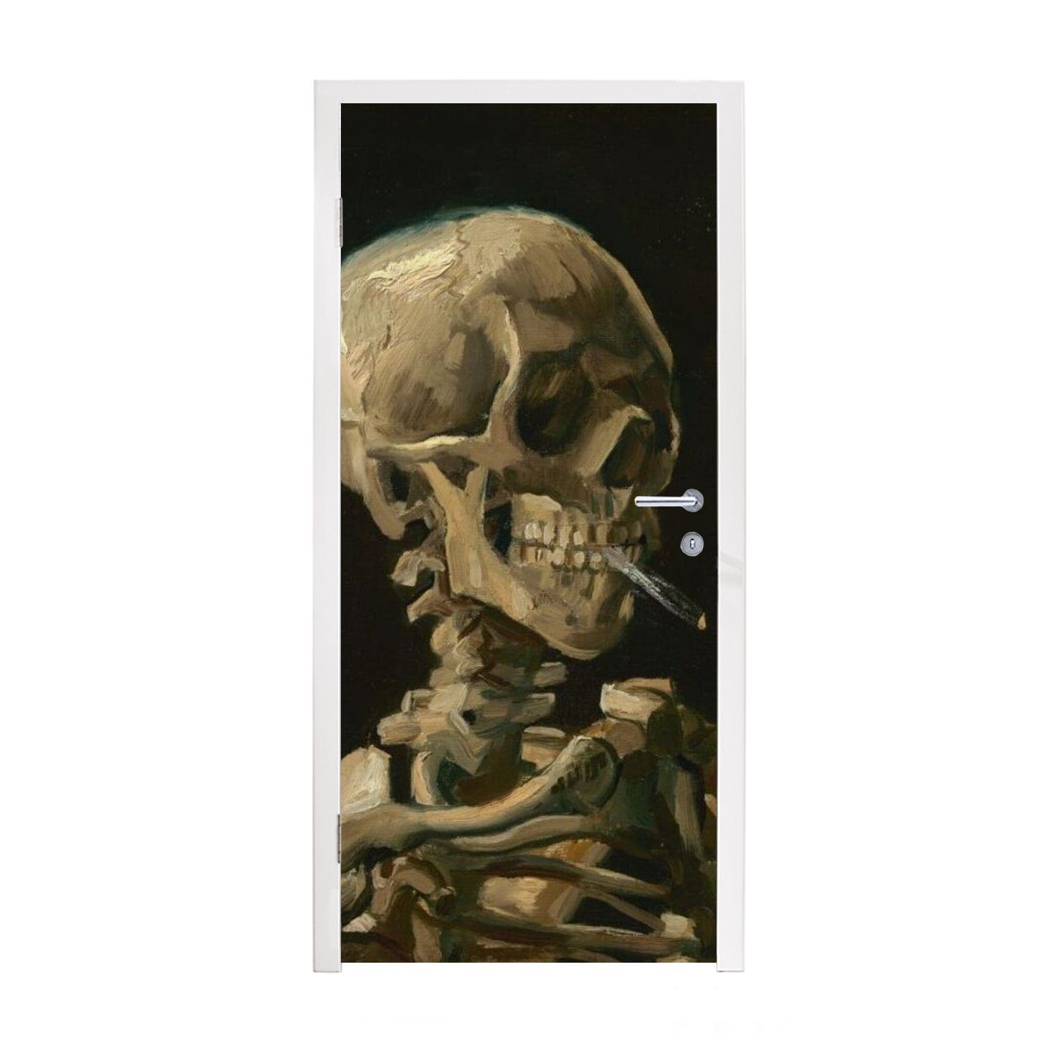 MuchoWow Türtapete Skelettkopf mit brennender Zigarette - Vincent van Gogh, Matt, bedruckt, (1 St), Fototapete für Tür, Türaufkleber, 75x205 cm