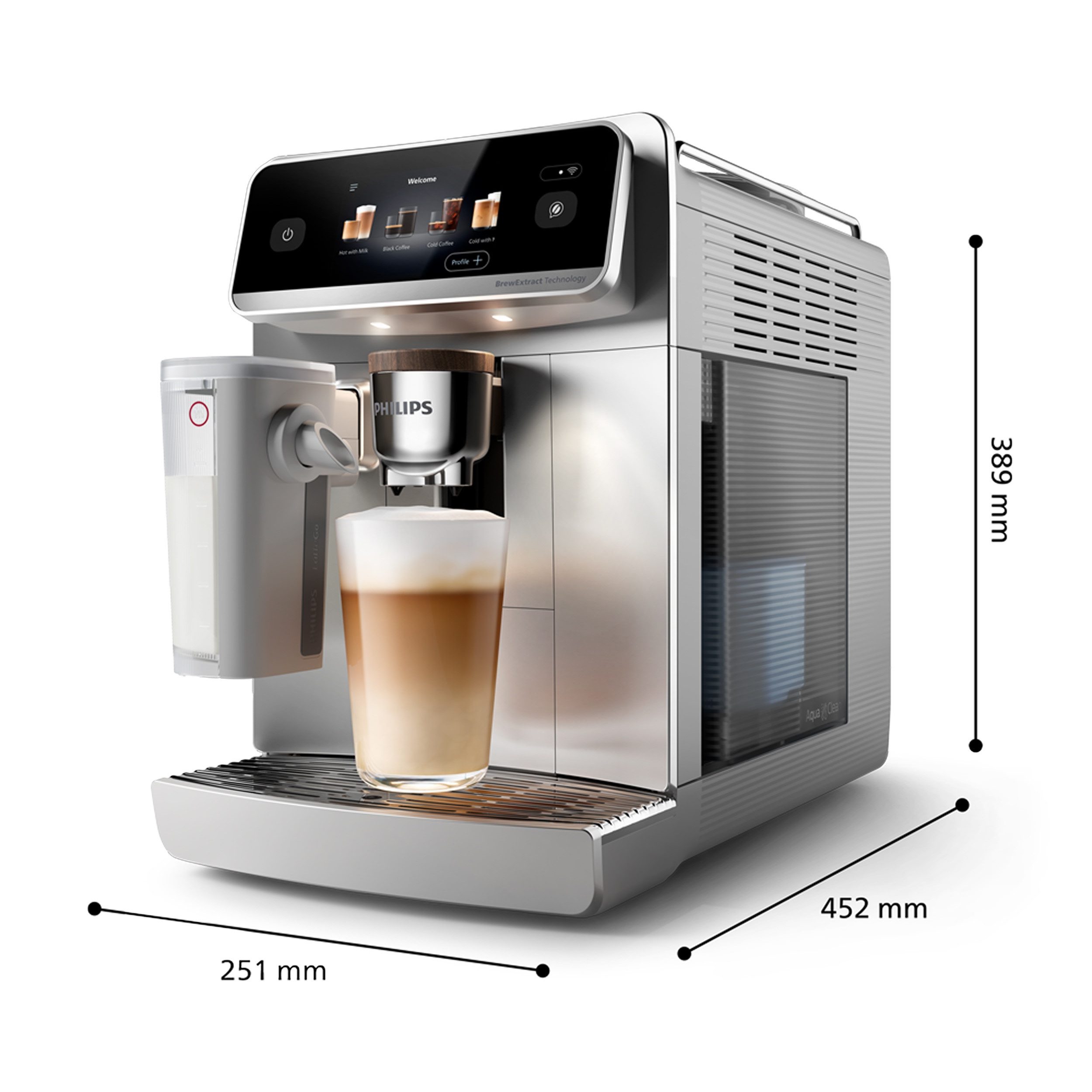 Philips Kaffeevollautomat EP8757/20 8000 Series Café Aromis, 50 Getränke (heiß oder eisgekühlt), LatteGo Pro-Milchsystem, BrewExtract Technologie, appfähig, Silber