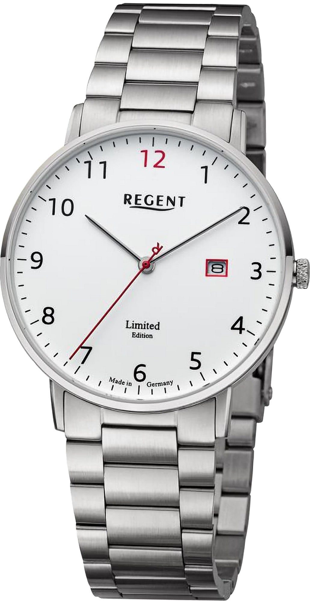 39mm), Metallarmband (ca. Herren Armbanduhr Herren Regent groß Quarzuhr Regent Armbanduhr rund, extra Analog,