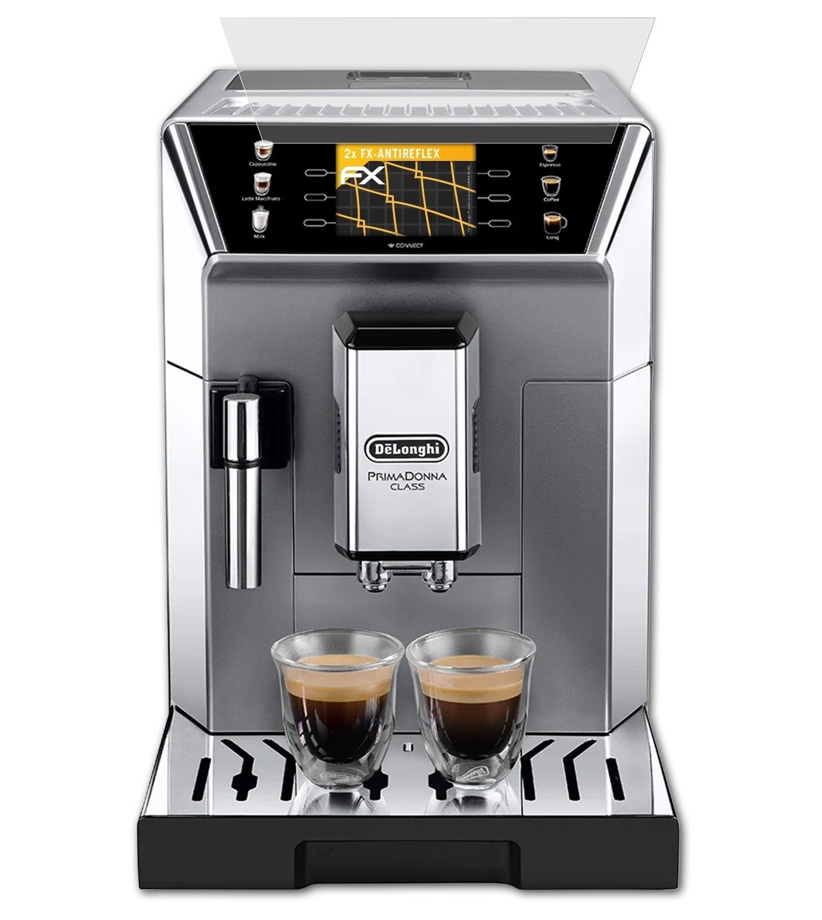 atFoliX Schutzfolie für DeLonghi PrimaDonna Class ECAM550.85.MS, (2 Folien), Entspiegelnd und stoßdämpfend