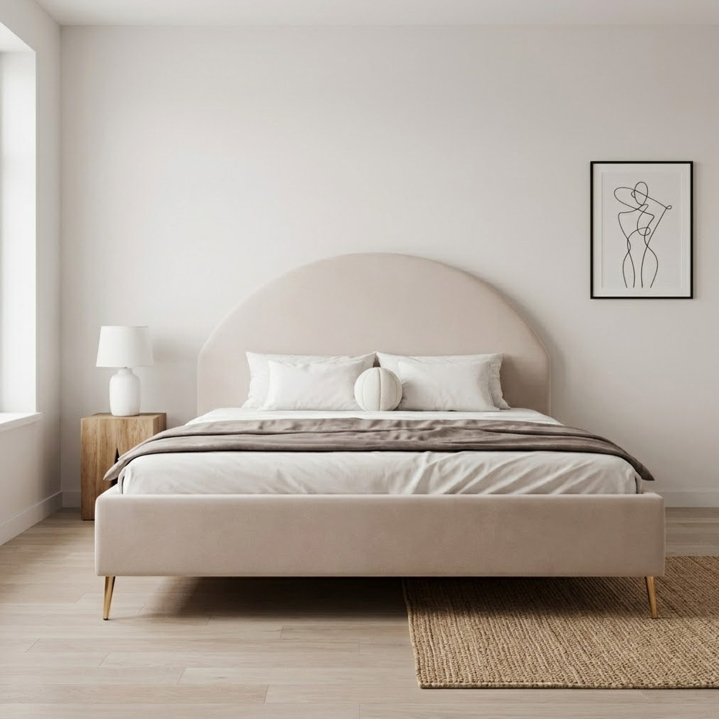 Goldstoff Polsterbett Elegantes Bett mit hohem Kopfteil und stilvollem Stauraum (120–200x200 cm, Kopfteilhöhe: 90/110 cm, Seitenhöhe: 25/40 cm), "CELESTE" – Modernes Komfortbett mit praktischem Stauraum