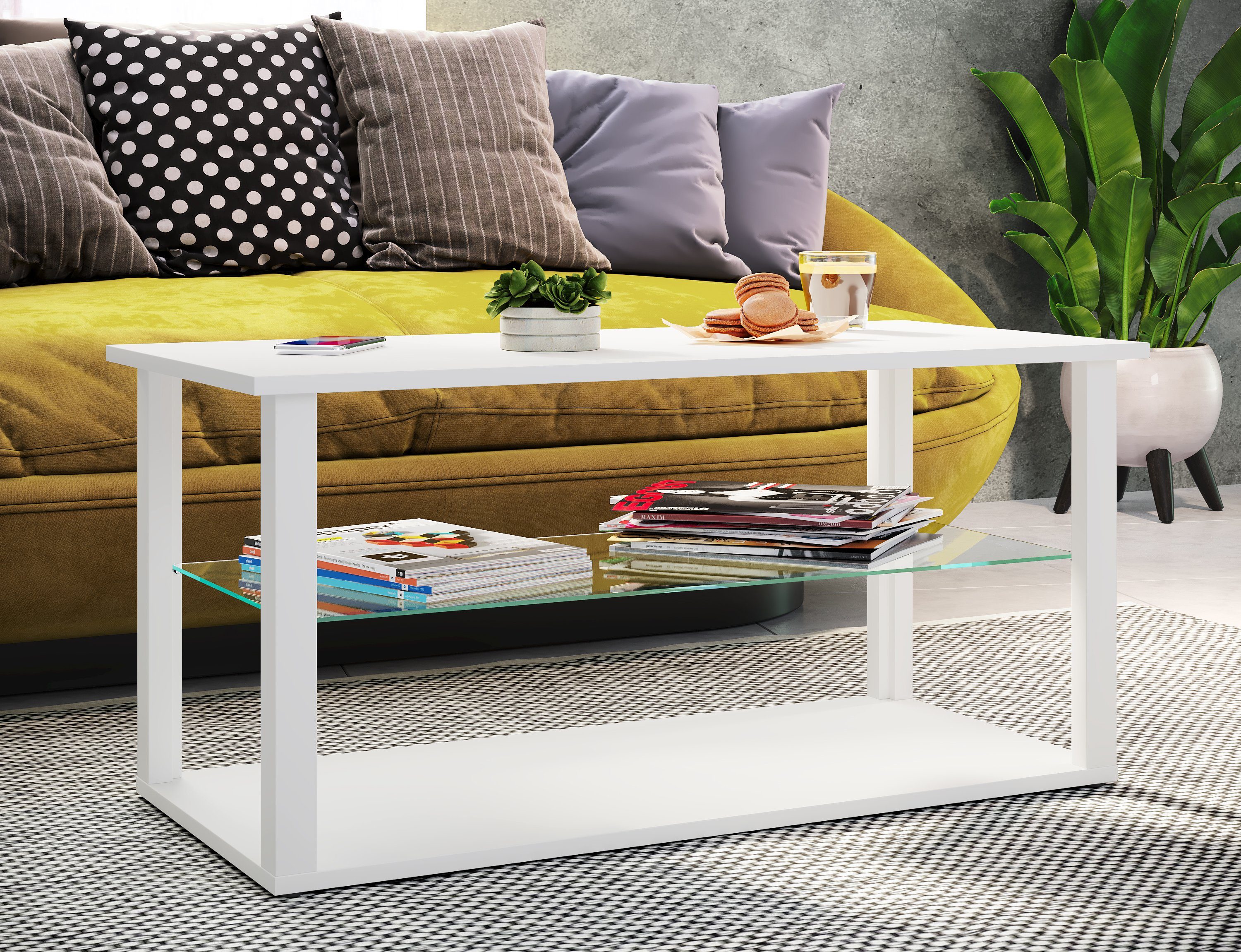 VCM Couchtisch Holz Sofatisch Couchtisch Glas Tisch Wanilo L, Pflegeleicht