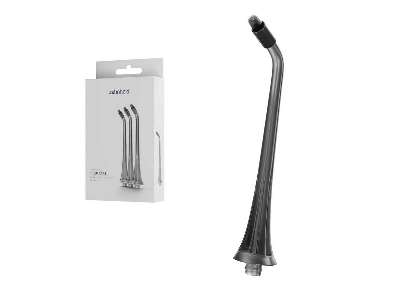 Zahnheld Aufsteckbürsten Zahndusche Ersatzdüsen Deep Care - für Zahnheld Munddusche Aquadent, 3 Stück, Schwarz, mit extra Borsten, im 3er, 6er oder 9er Set, Zahnpflege Set, Water Flosser, effektive Reinigung Zahnzwischenräume, für Munddusche