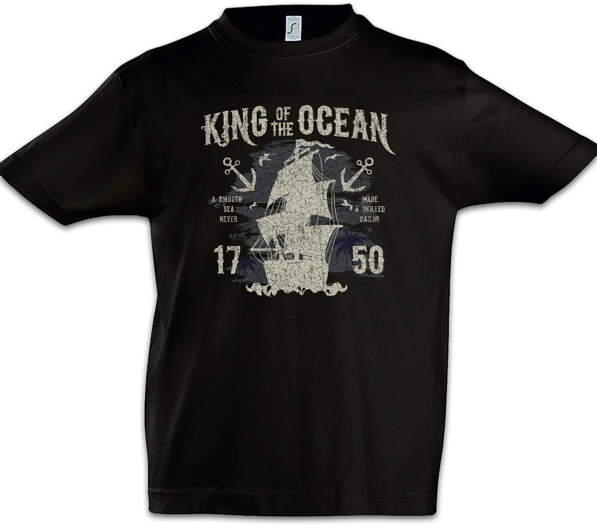 Print-Shirt King Of The Ocean Kinder T-Shirt Sailor 1750 Segler Segeln Matrose