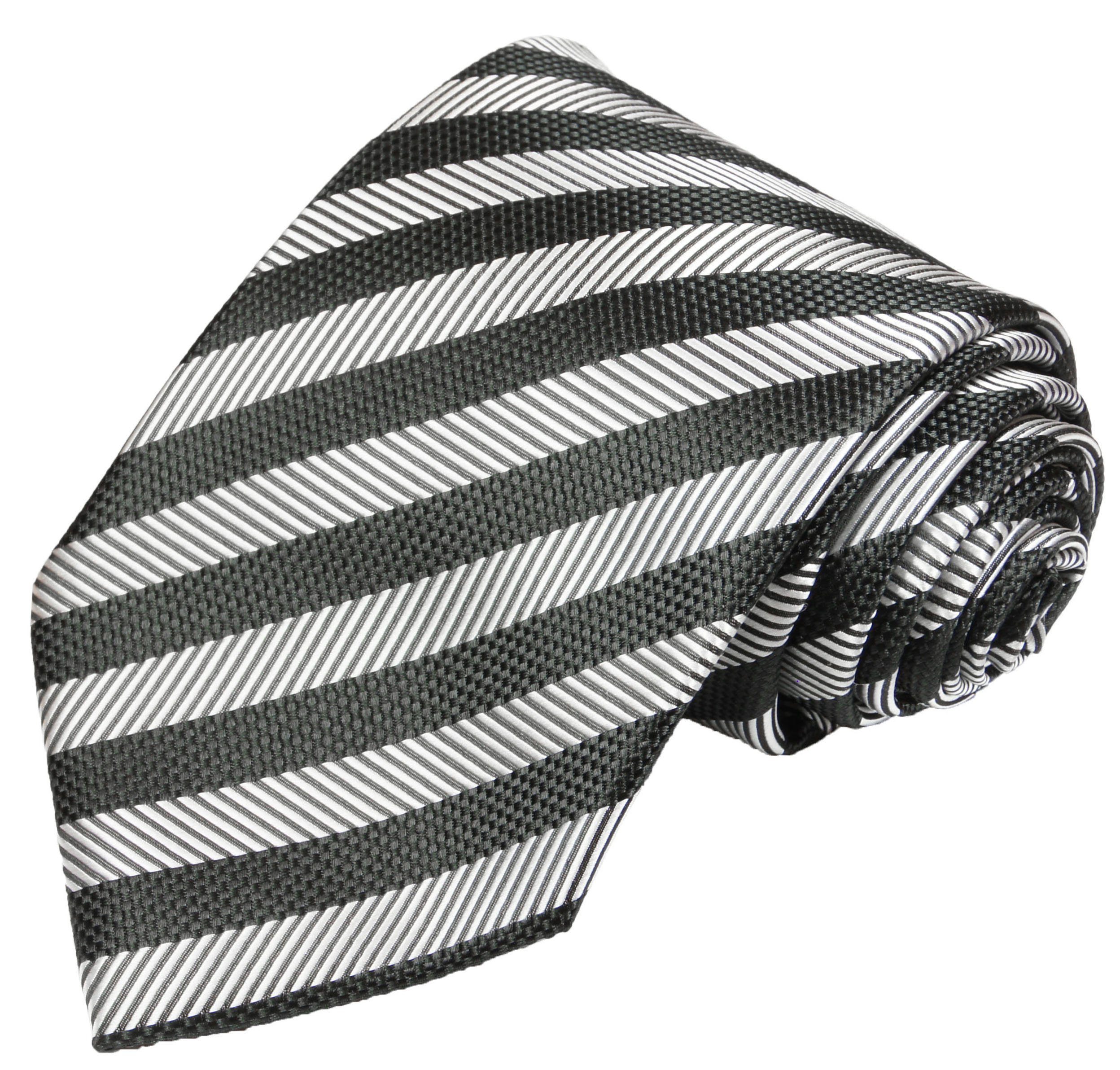 Paul Malone Krawatte Herren Hochzeitskrawatte gestreift - Mikrofaser - Bräutigam Breit (8cm), schwarz grau V10