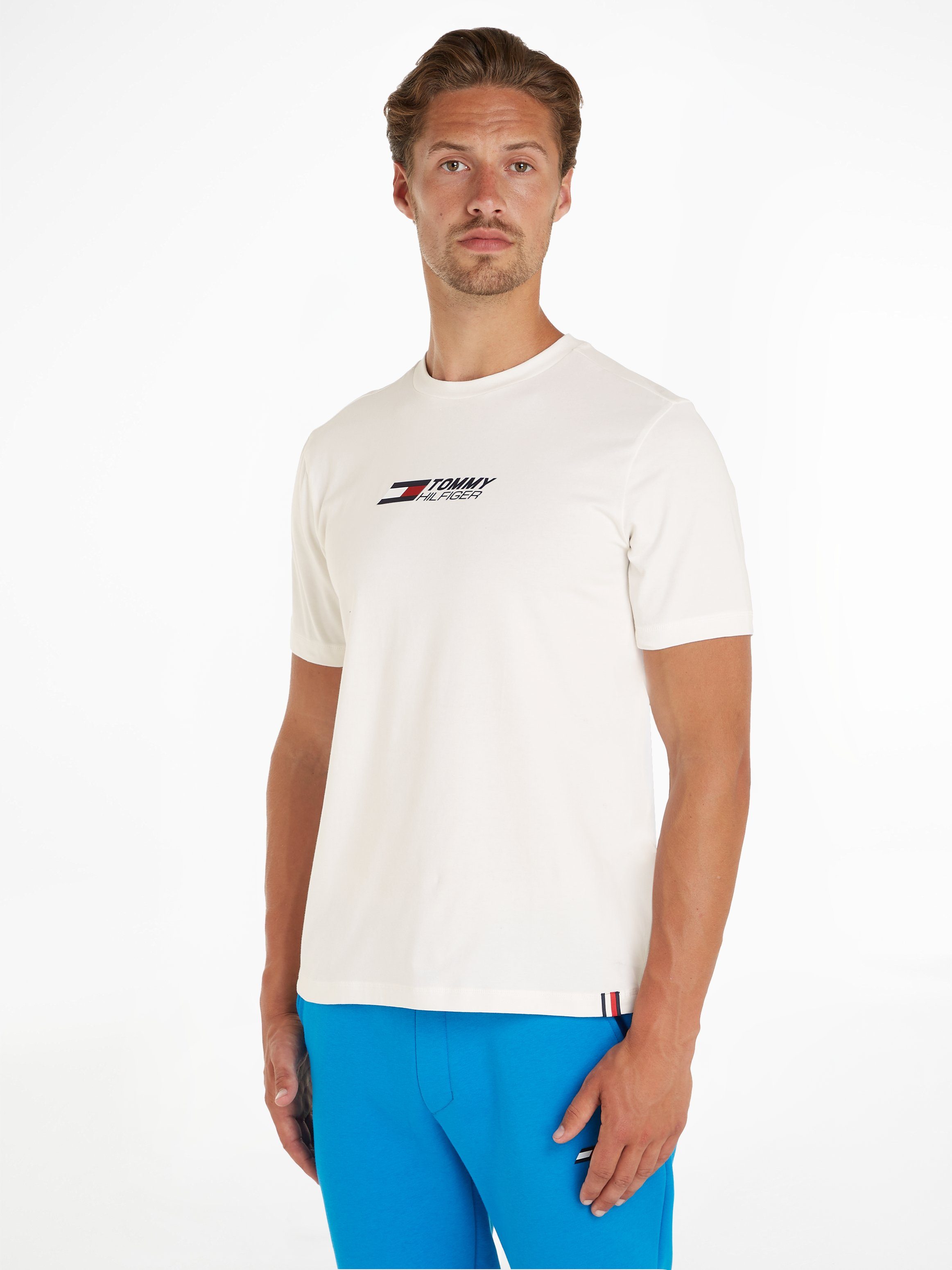 Tommy Hilfiger Sport T-Shirt ESSENTIAL BIG LOGO TEE mit Tommy Hilfiger Logodruck auf der Brust Ancient White