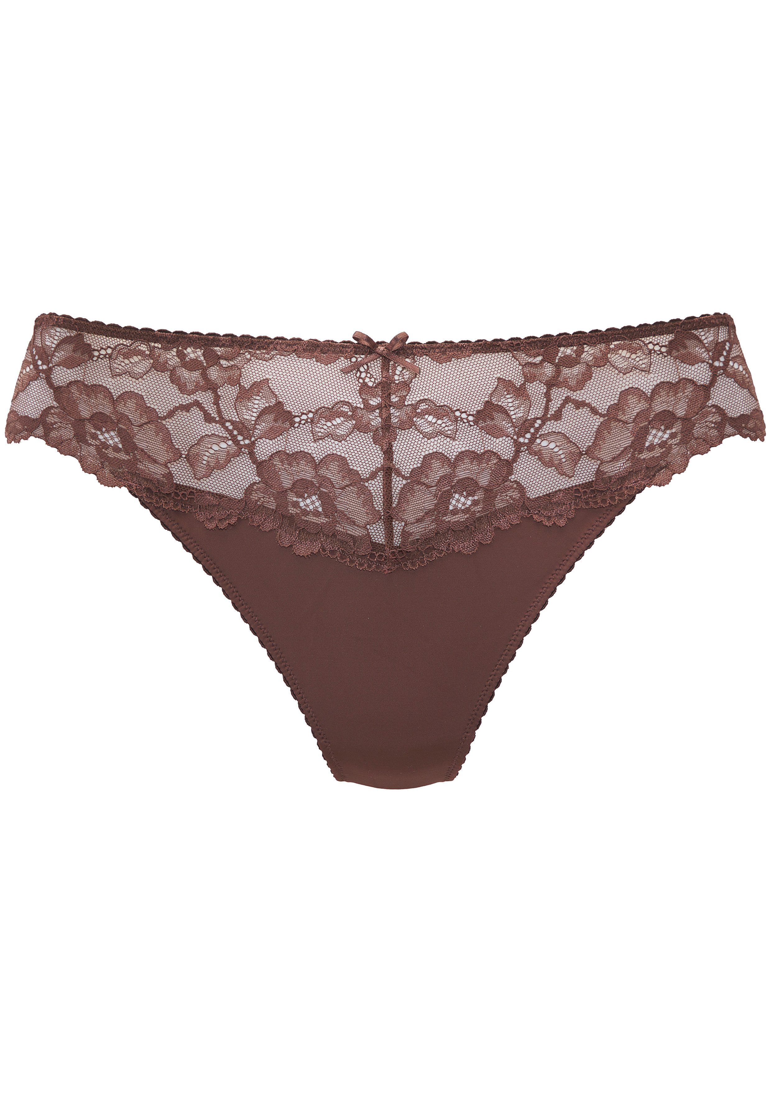 LASCANA String Vittoria mit seidiger Microfaser & floraler Spitze