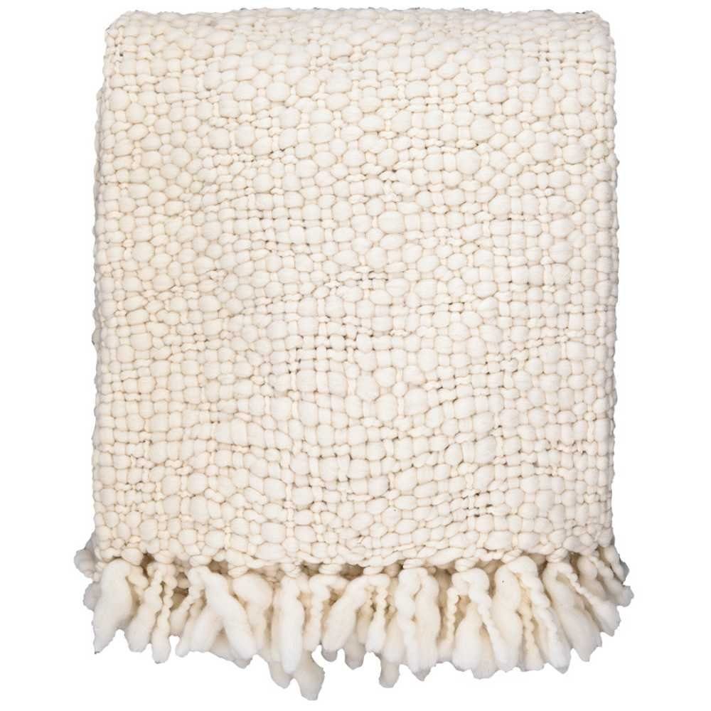 Wohndecke Greengate Decke Wolle Gestrickt Creme Weiß 130x170, Greengate
