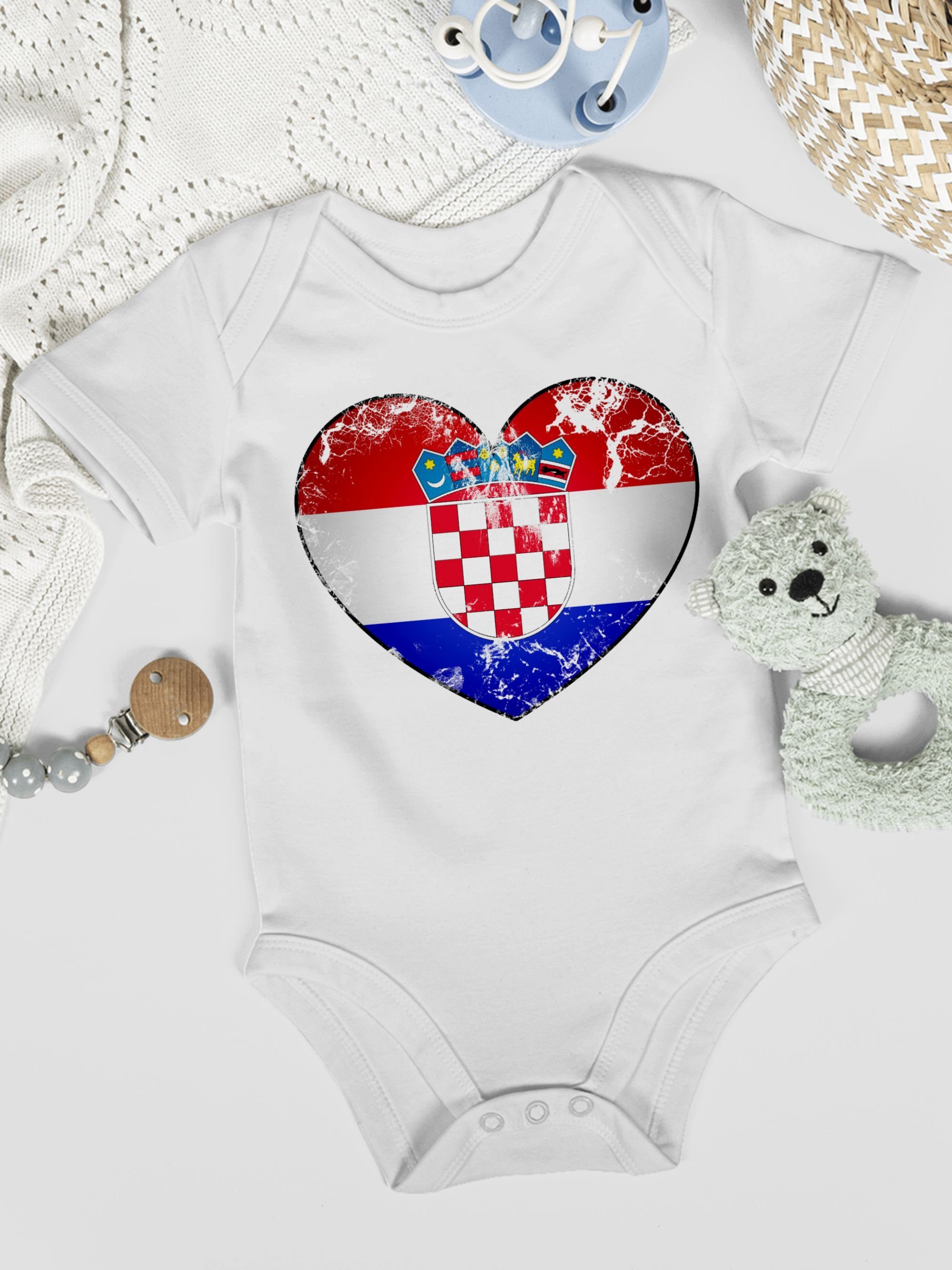 Shirtracer Shirtbody Kroatien Vintage Baby Weiß Herz 2024 Fussball EM 1